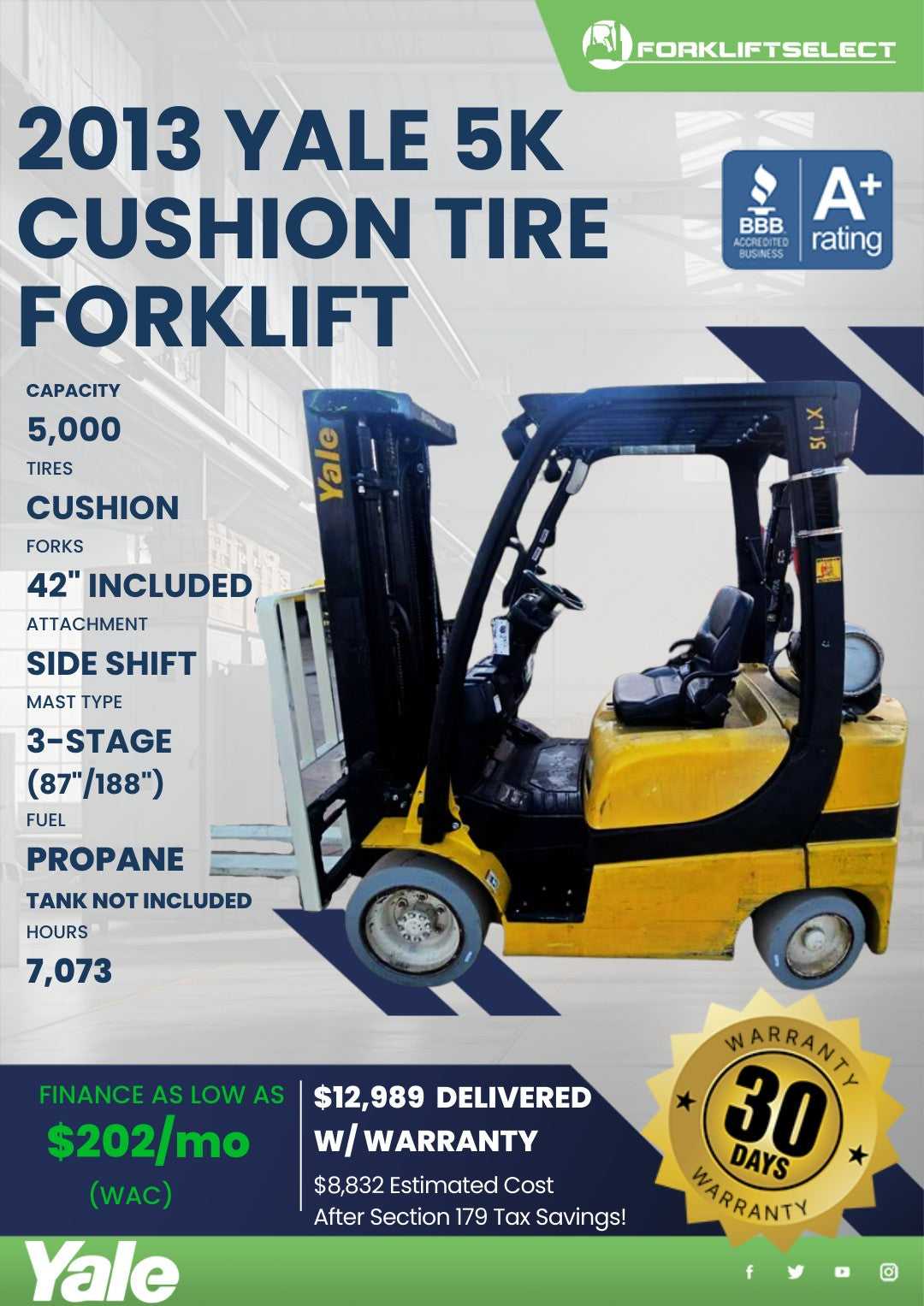 2013 Yale 5K Cushion Tire Forklift