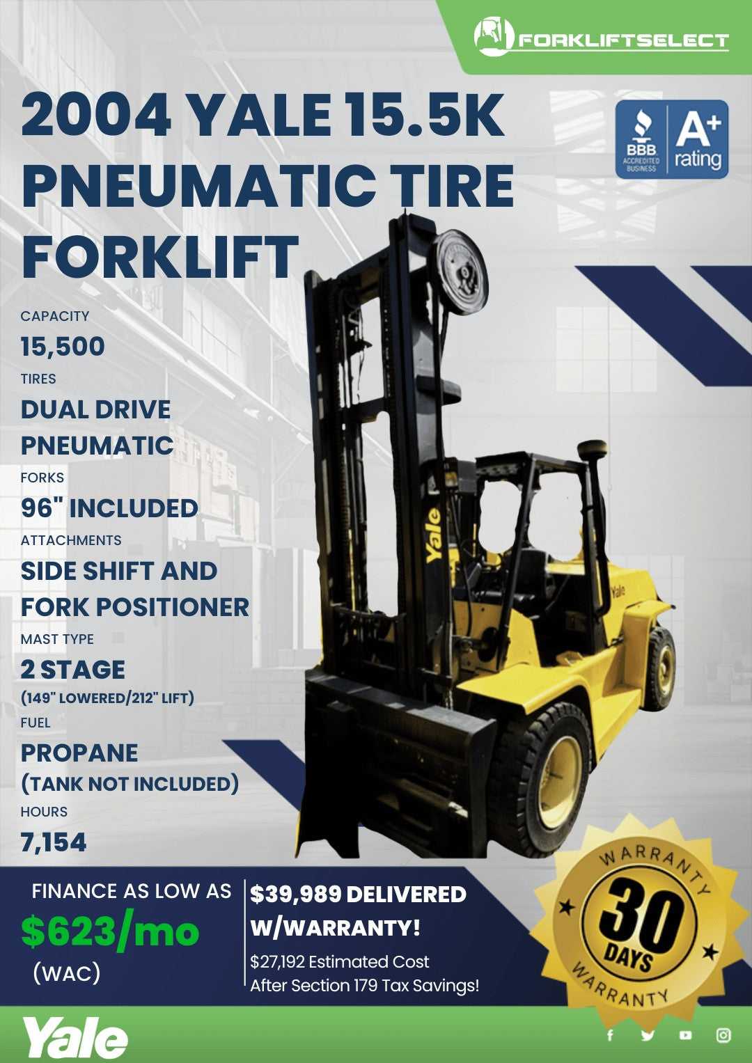 2004 Yale 15.5K Pneumatic Tire Fork...