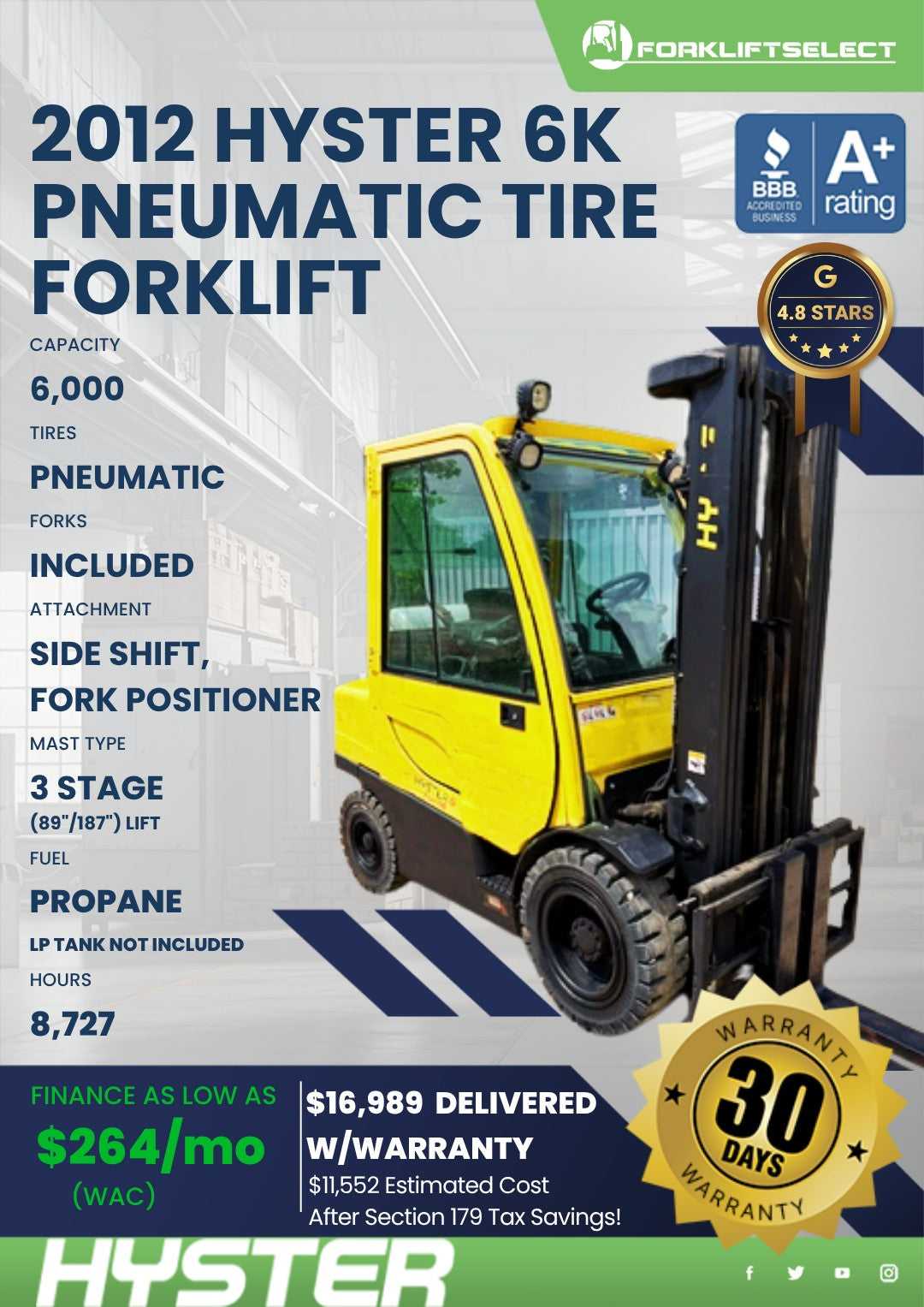 2012 Hyster 6K Pneumatic Tire Forkl...