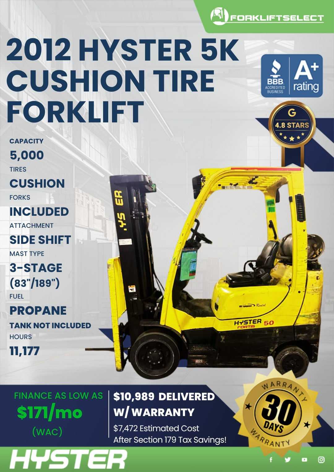 2012 Hyster 5K Cushion Tire Forklif...