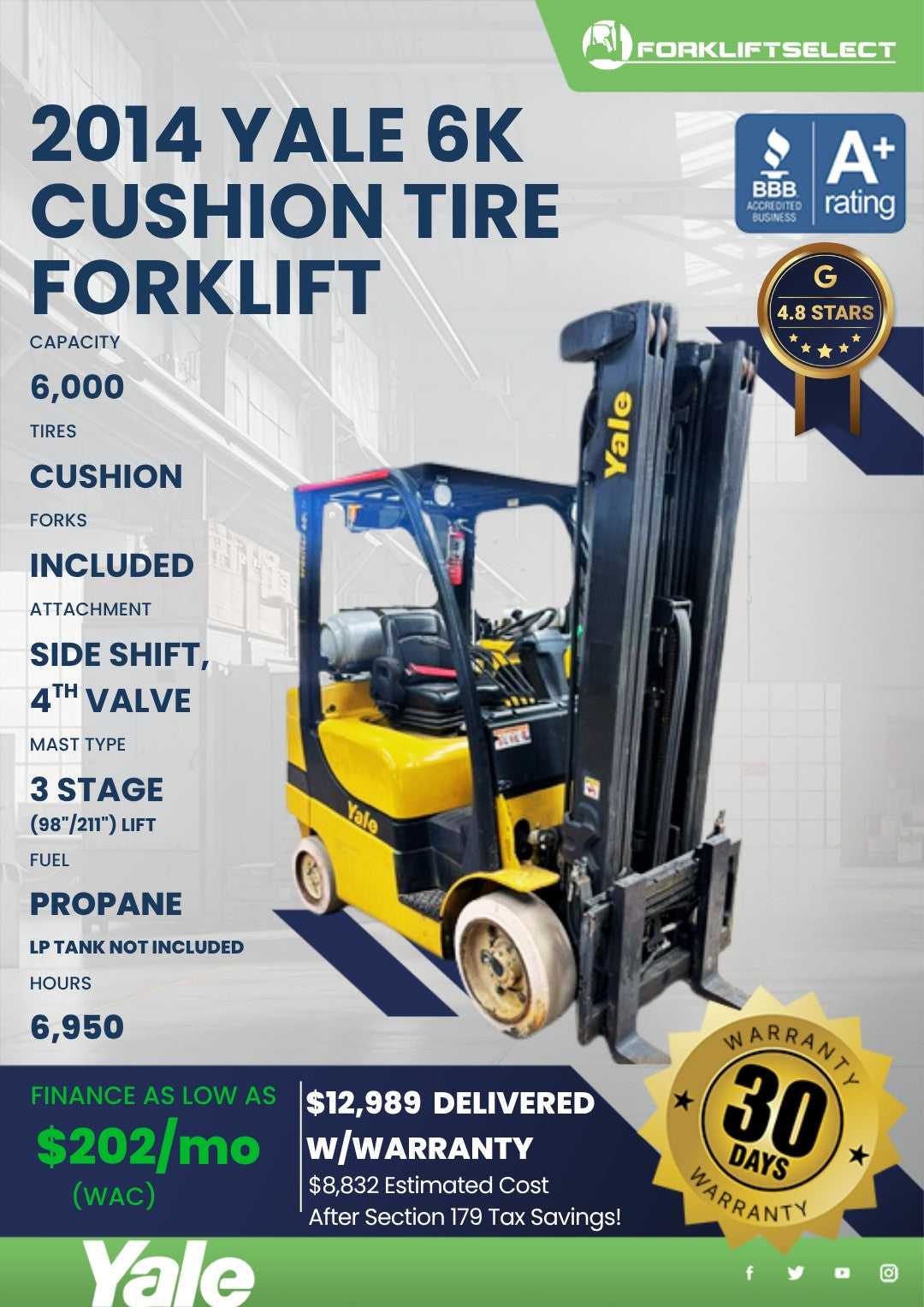 2014 Yale 6K Cushion Tire Forklift