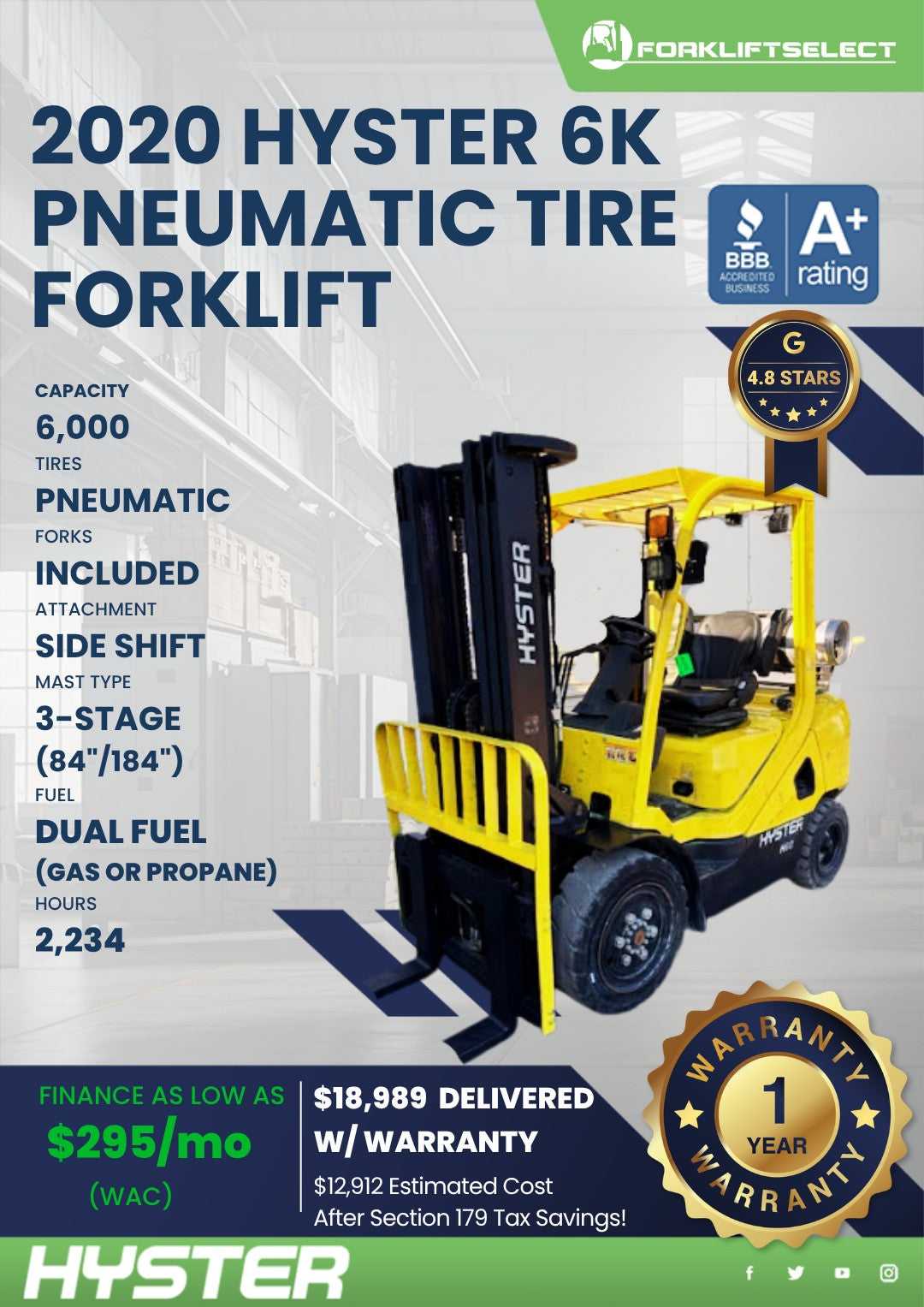 2014 Hyster 5K Cushion Tire Forklif...