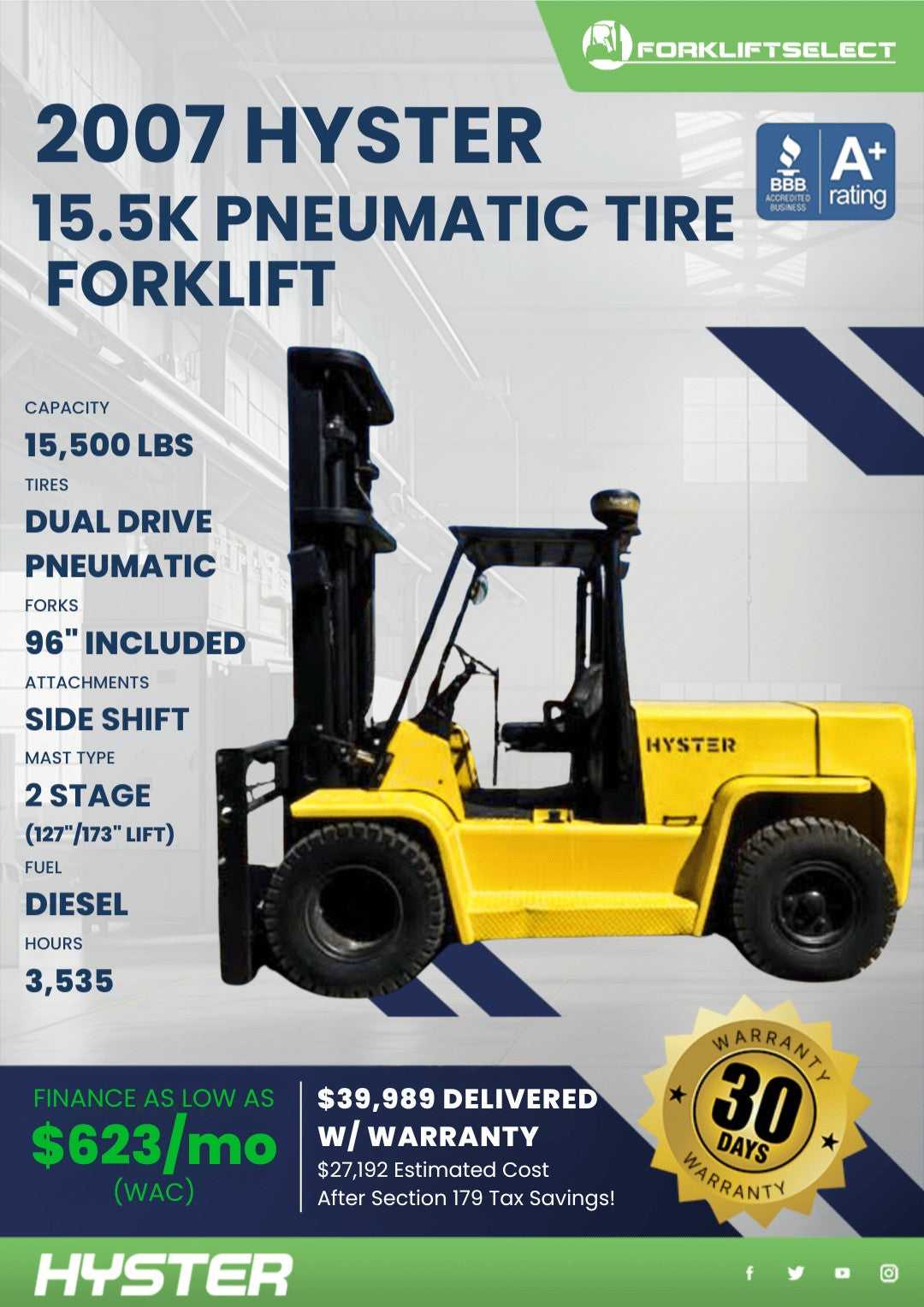 2007 Hyster 15.5K Pneumatic Tire Fo...