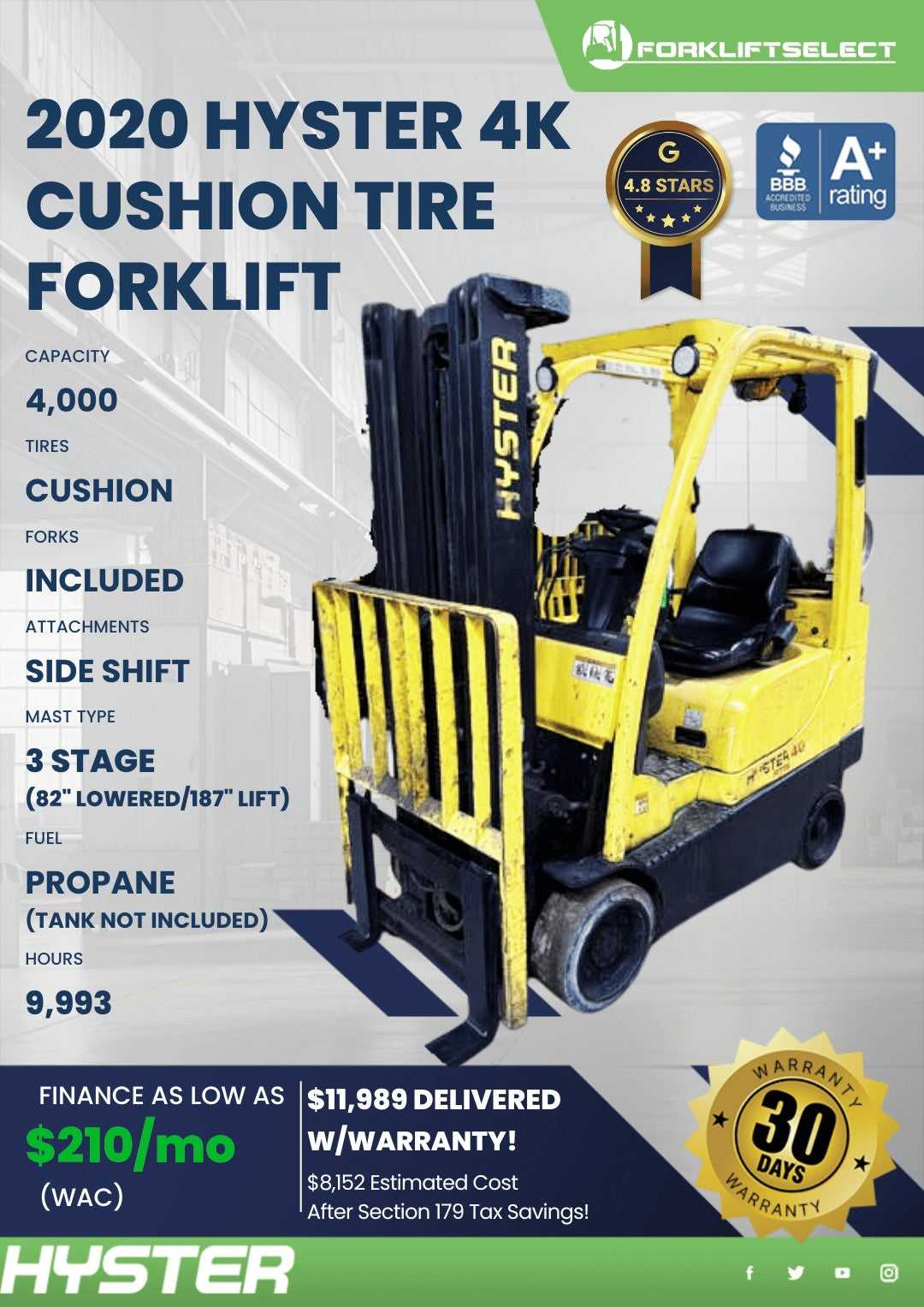 2020 Hyster 4K Cushion Tire Forklif...