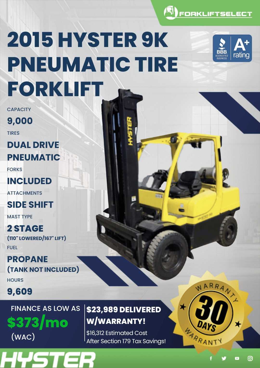 2015 Hyster 9K Pneumatic Tire Forkl...