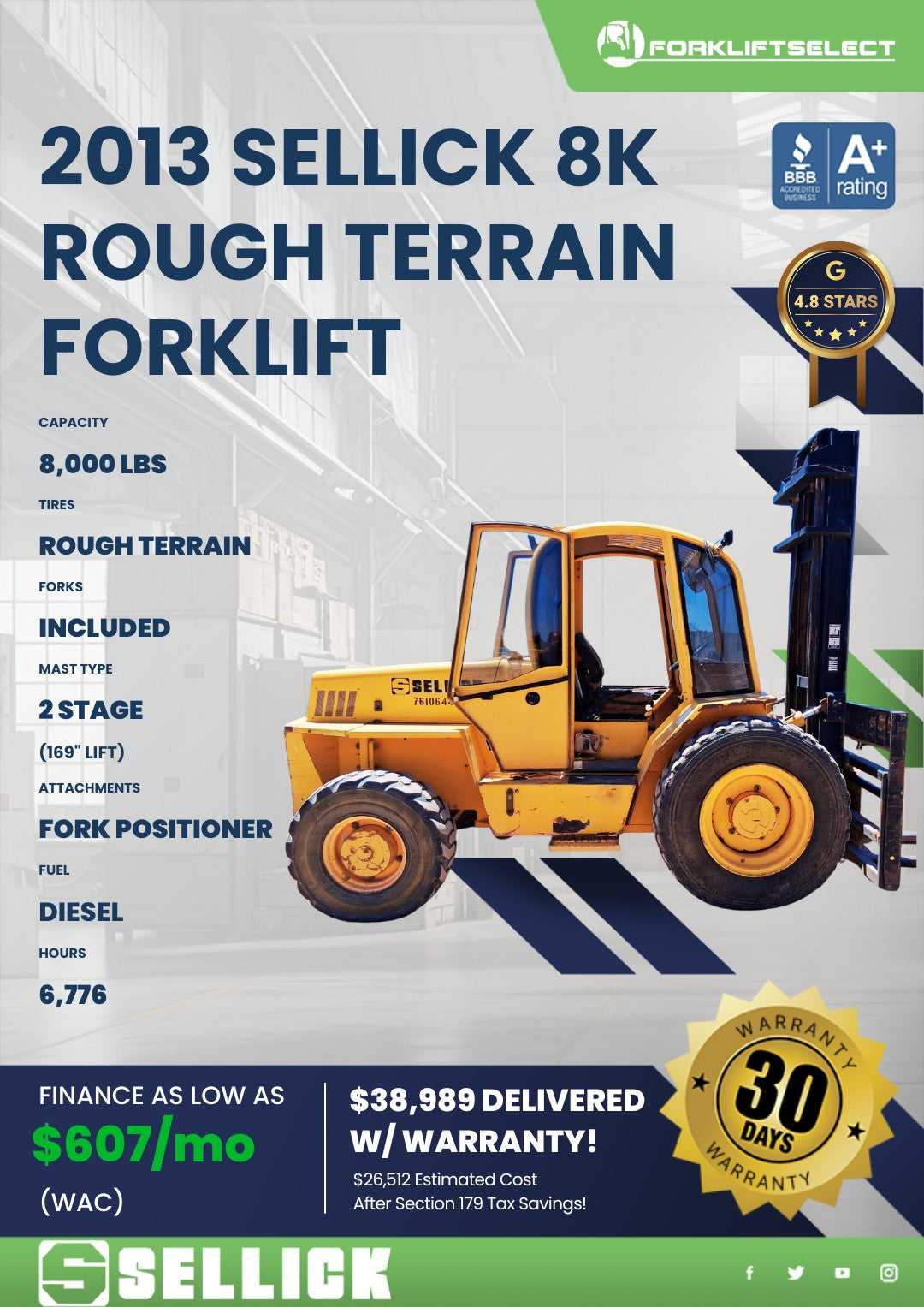 2013 Sellick 8K Pneumatic Tire Forklift