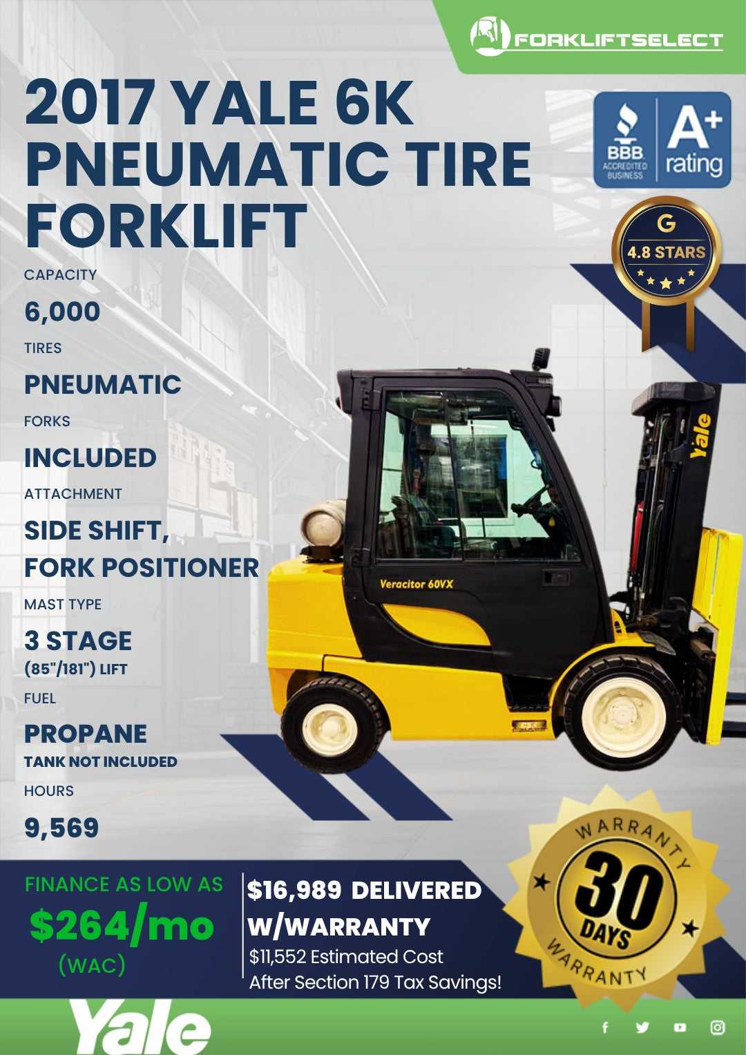 2017 Yale 6K Pneumatic Tire Forklif...