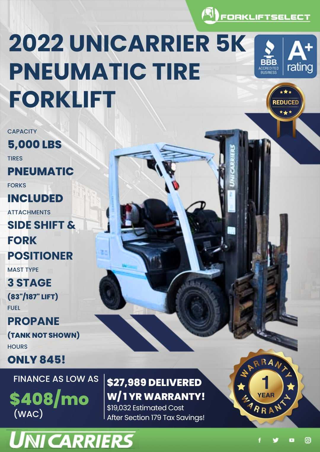 2022 UniCarriers 5K Pneumatic Tire ...