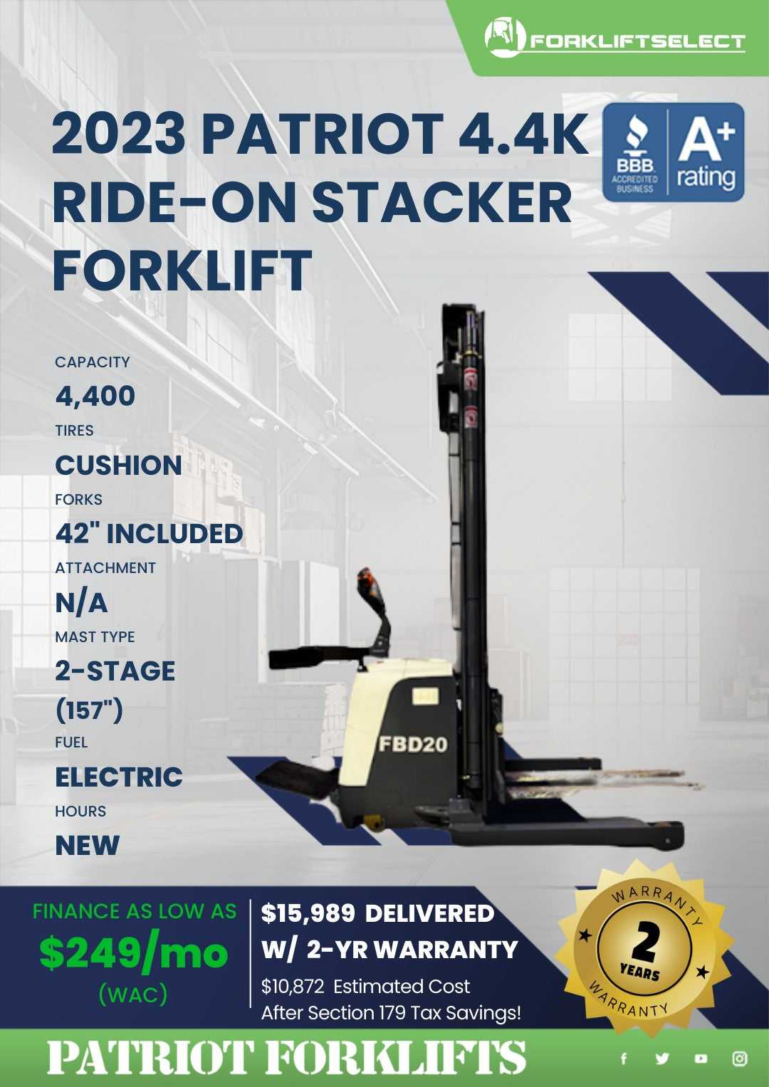 2023 Patriot 4.4K Cushion Tire Fork...