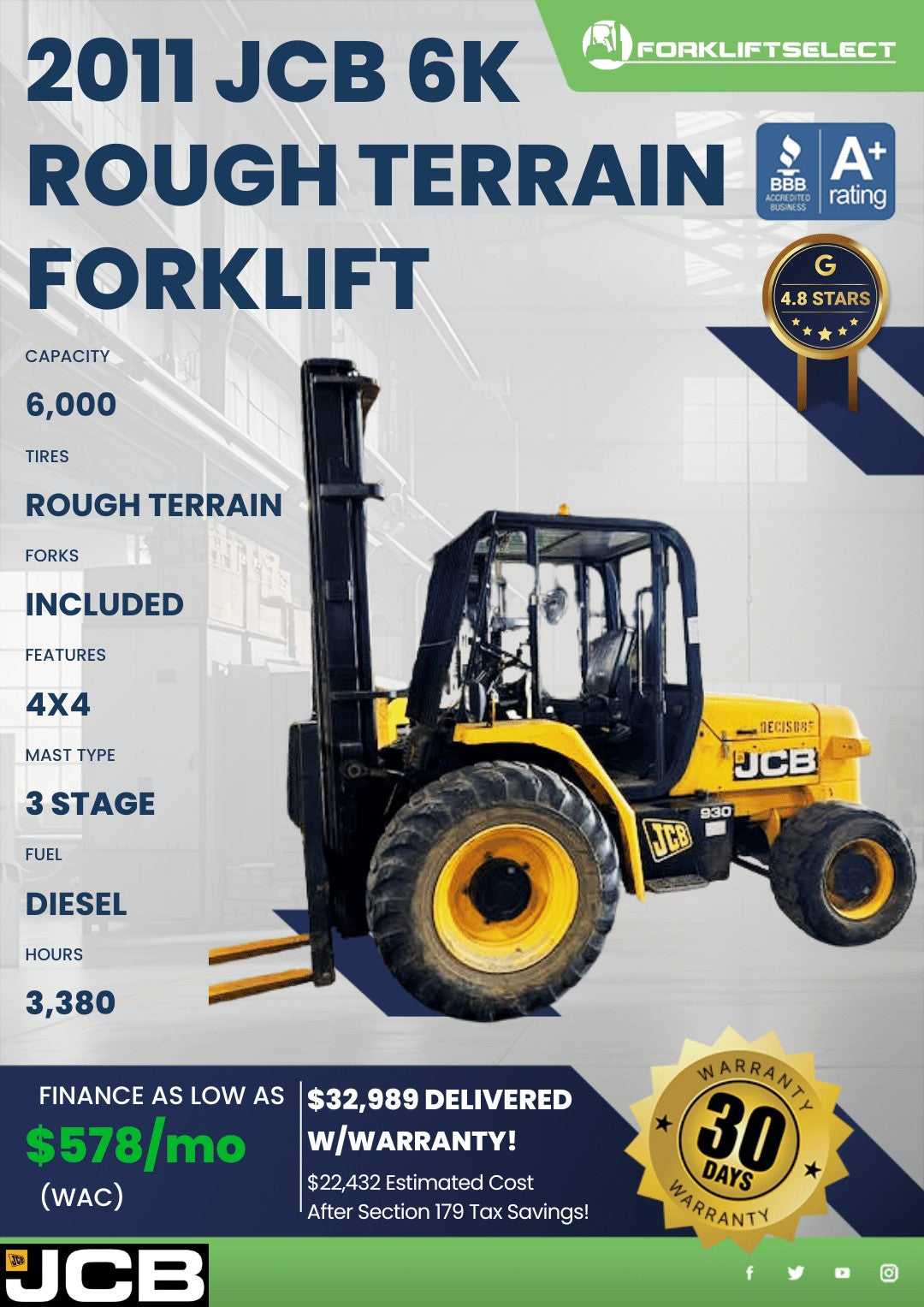2011 JCB 6K Pneumatic Tire Forklift