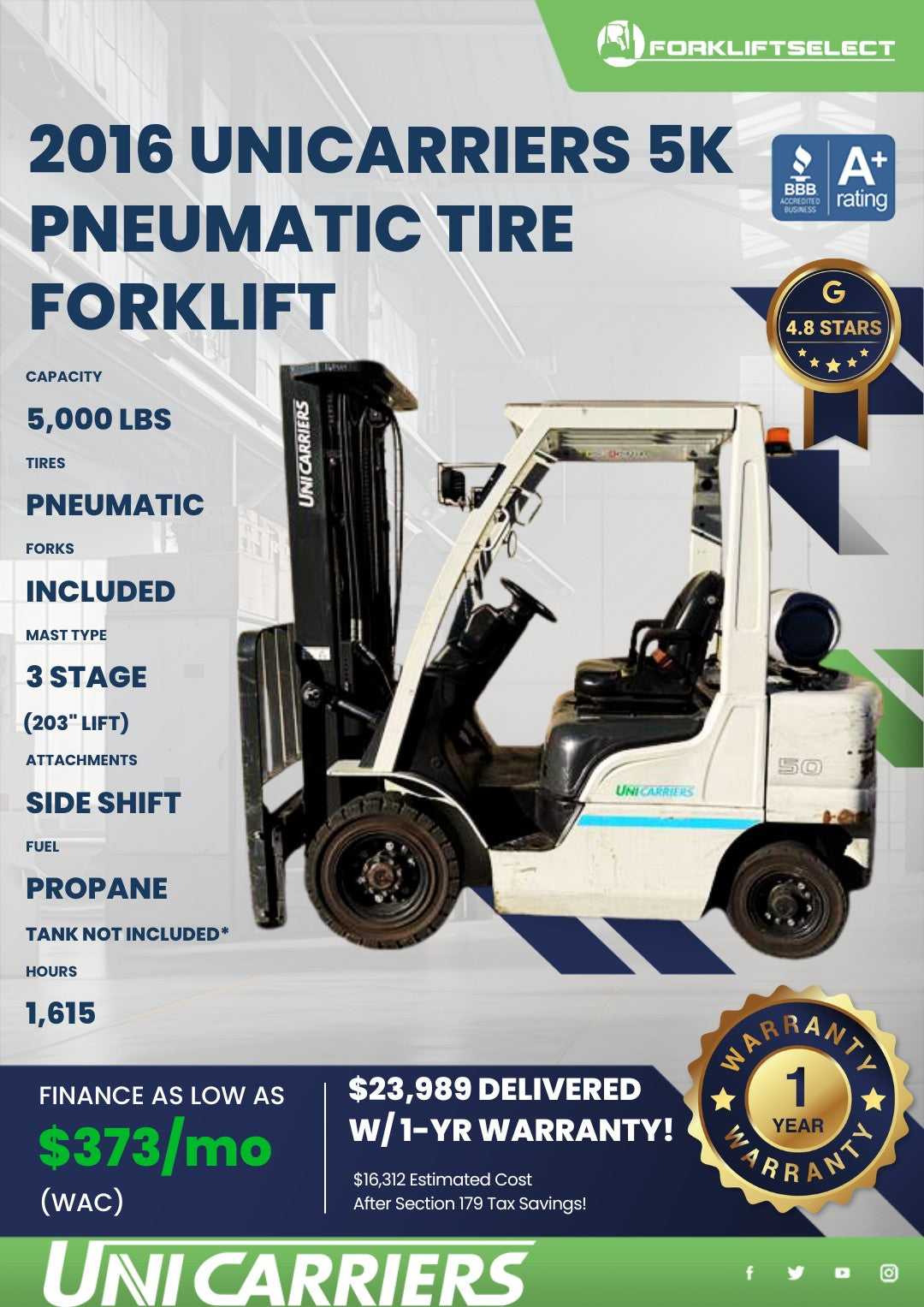 2016 UniCarriers 5K Pneumatic Tire ...