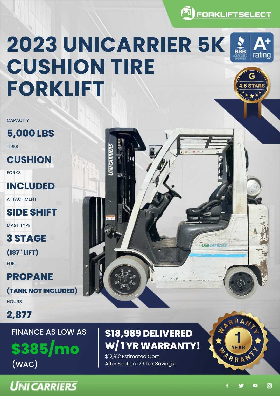 2023 UniCarriers 5K Cushion Tire Fo...