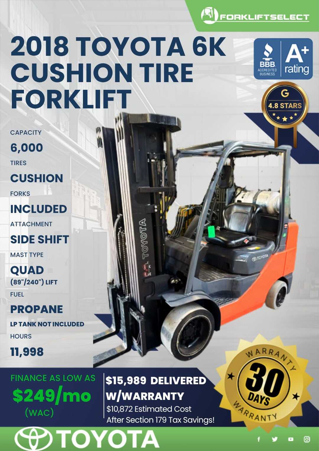2018 Toyota 6K Cushion Tire Forklif...