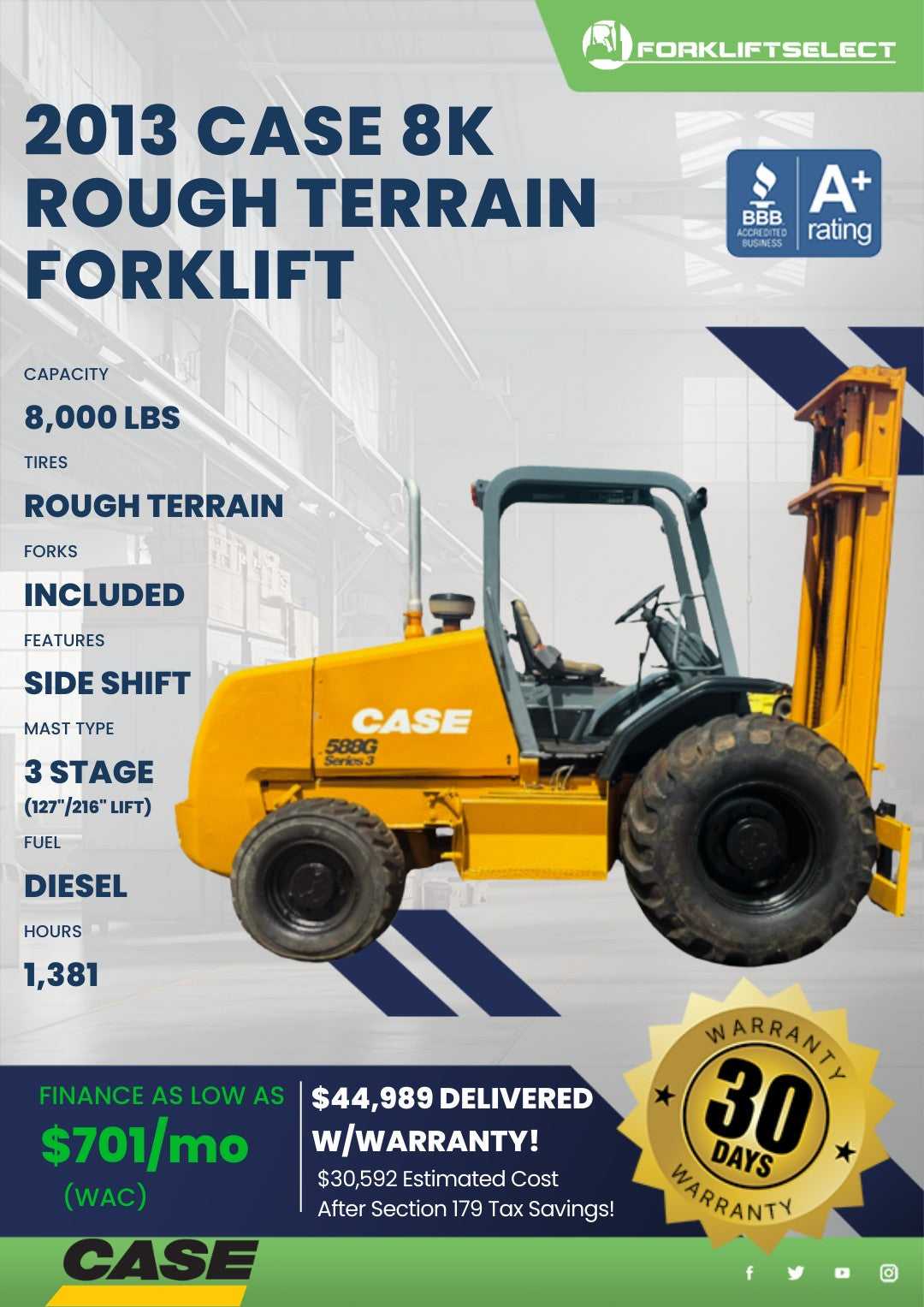 2013 Case 8K Pneumatic Tire Forklift