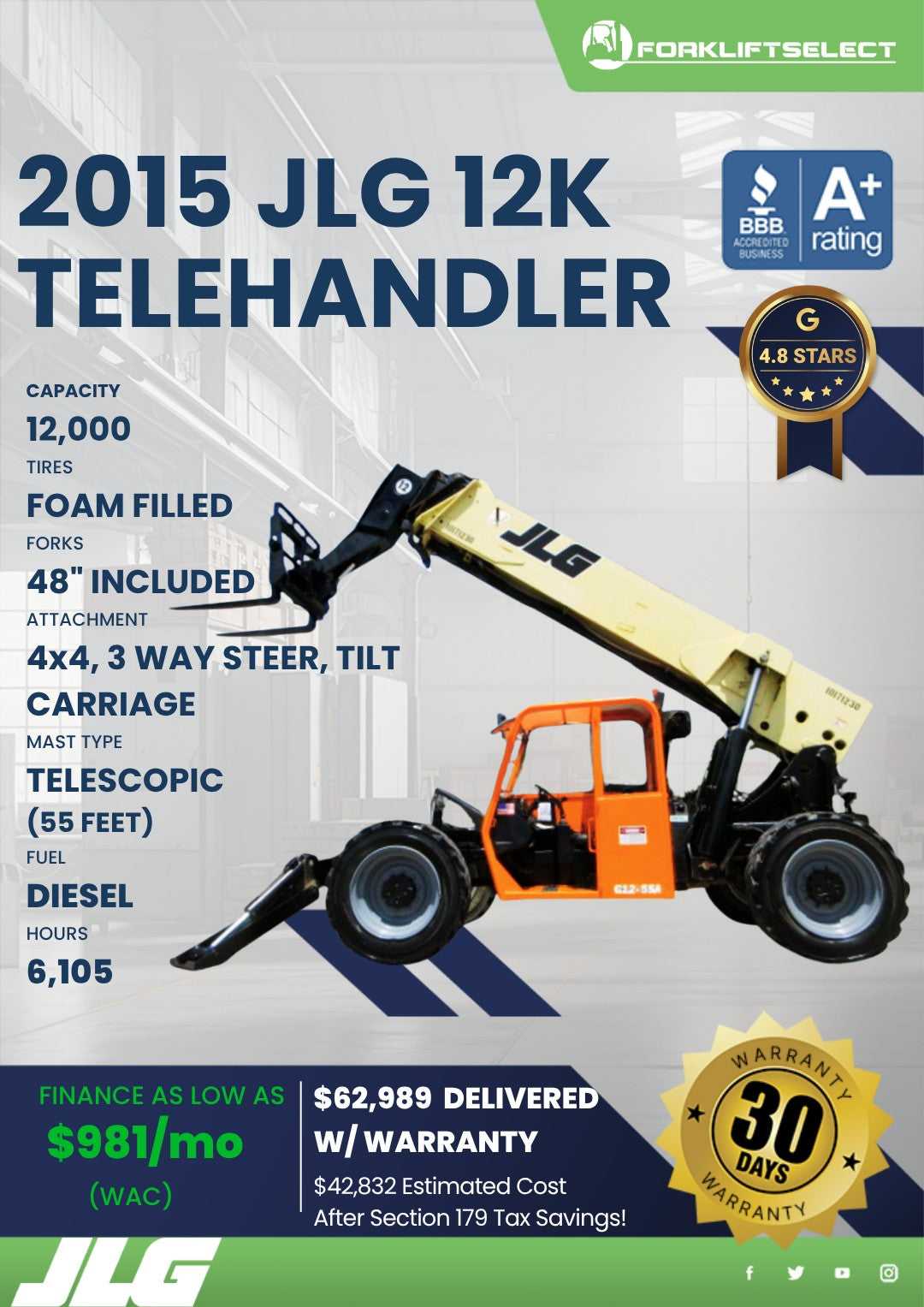 2015 JLG 12K Pneumatic Tire Forklift