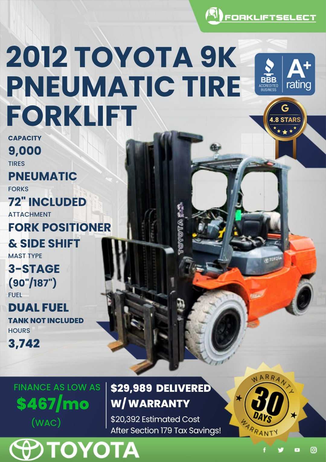2012 Toyota 9K Pneumatic Tire Forkl...
