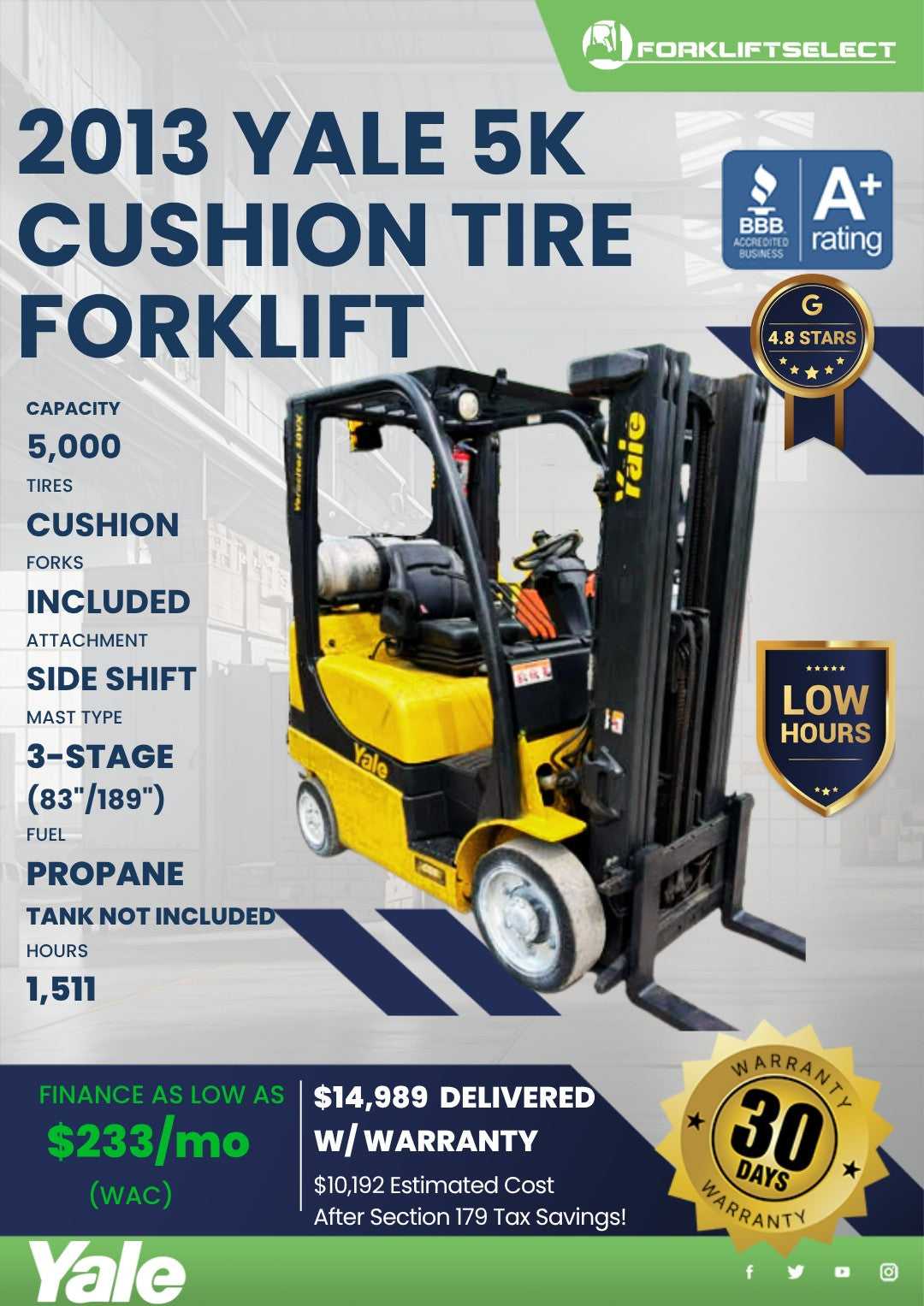 2013 Yale 5K Cushion Tire Forklift