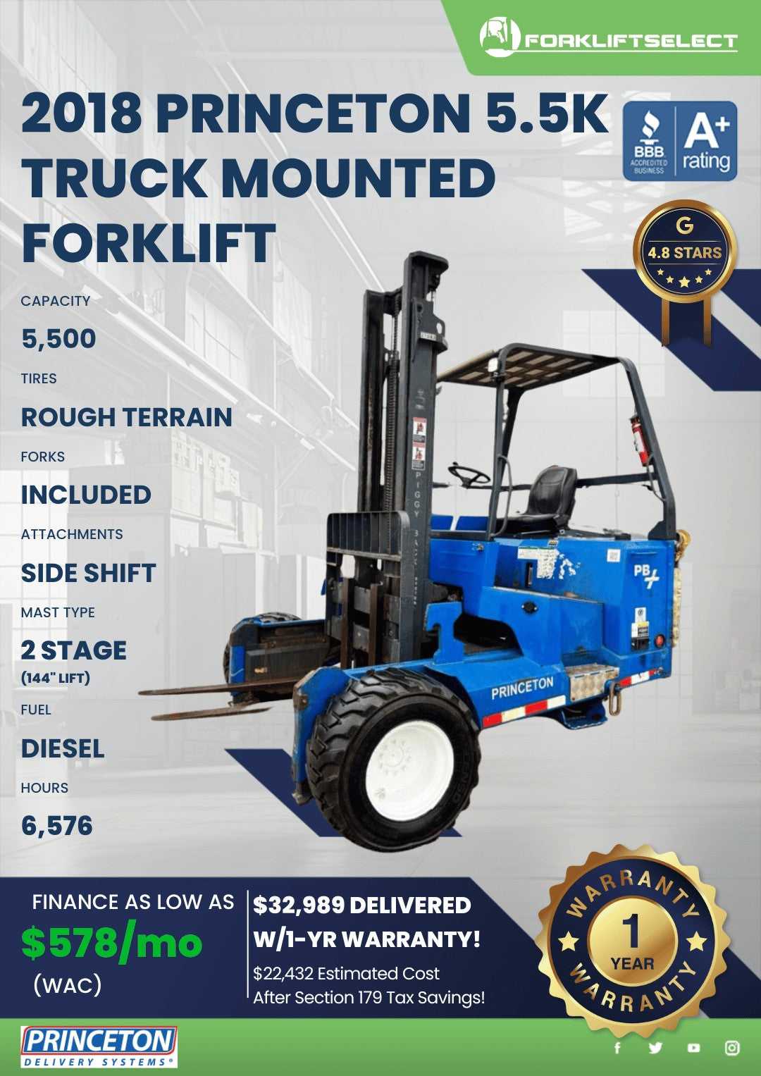 2018 Princeton 5.5K Pneumatic Tire Forklift