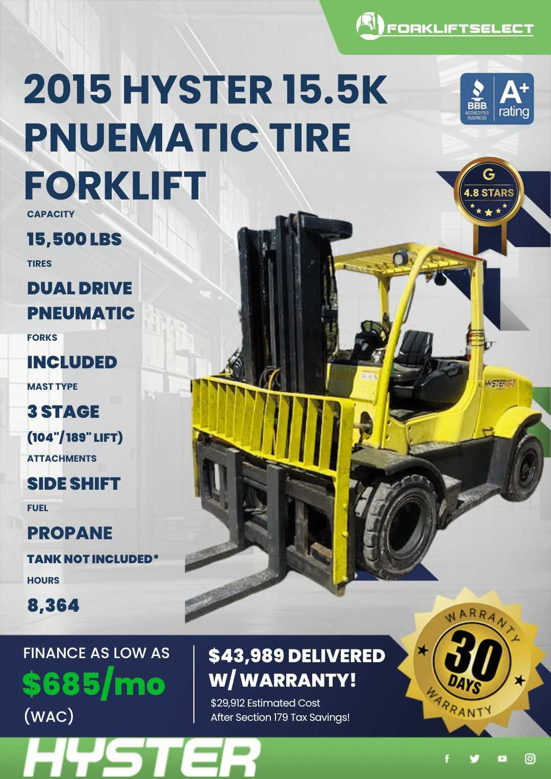 2015 Hyster 15.5K Pneumatic Tire Fo...