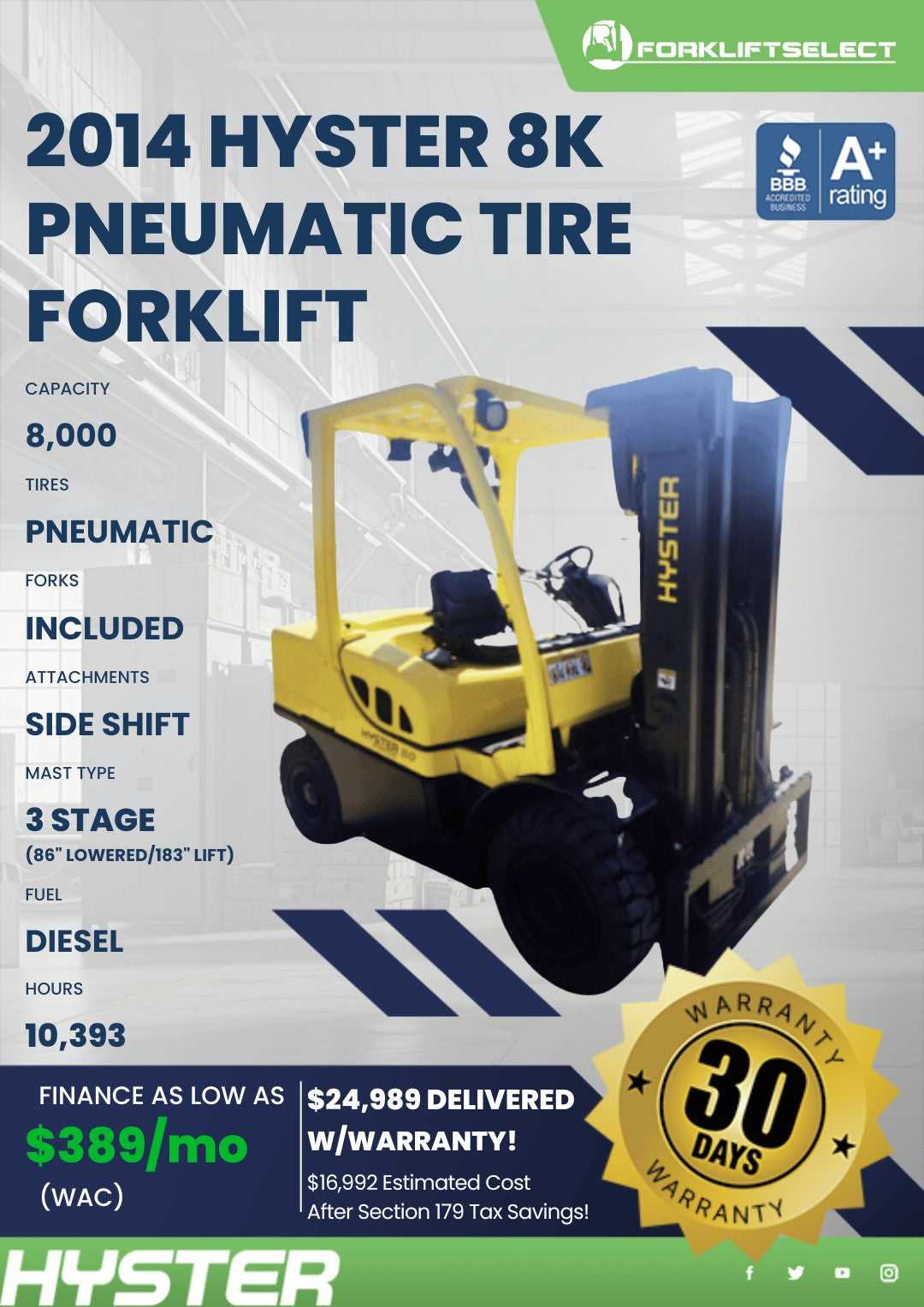 2014 Hyster 8K Pneumatic Tire Forkl...