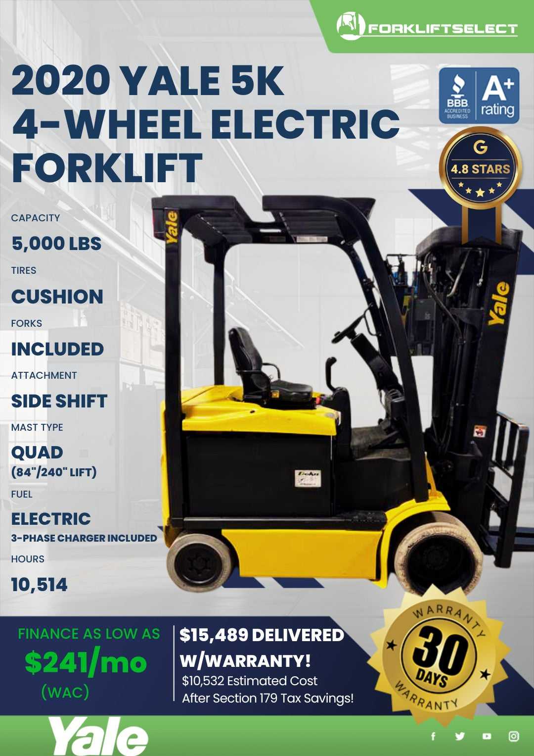 2020 Yale 5K Cushion Tire Forklift
