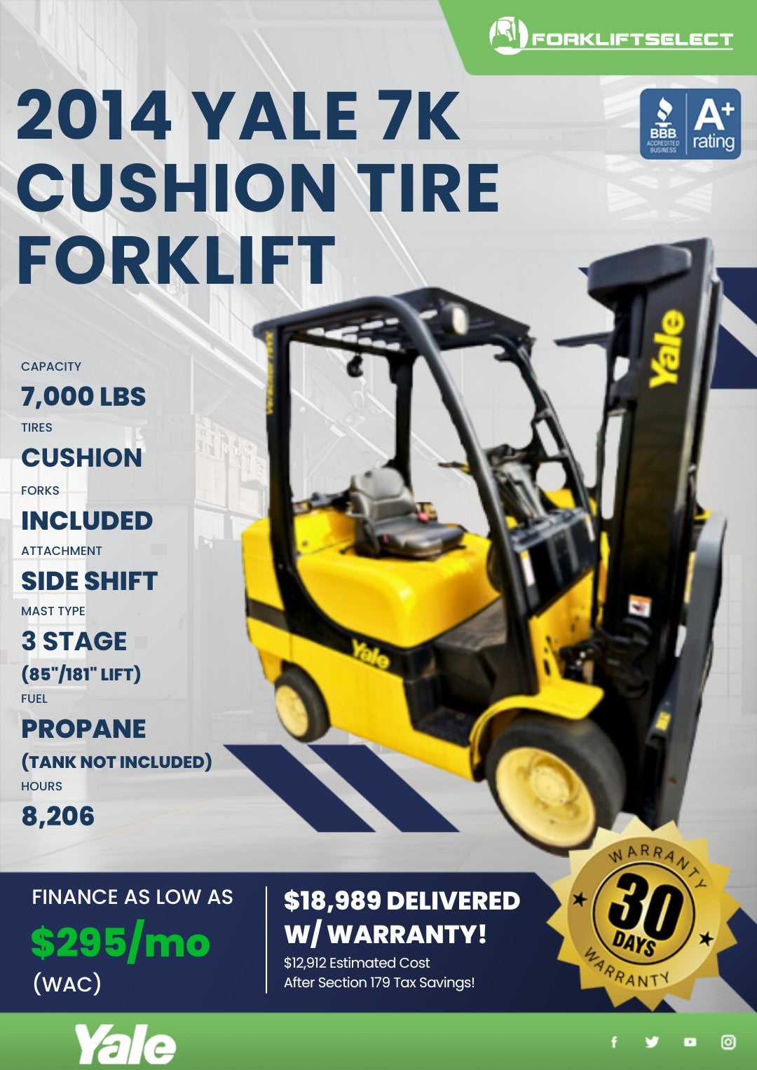 2014 Yale 7K Cushion Tire Forklift