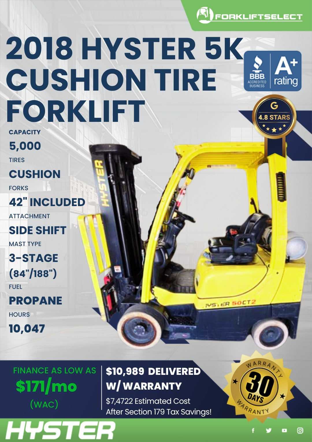 2018 Hyster 5K Cushion Tire Forklif...