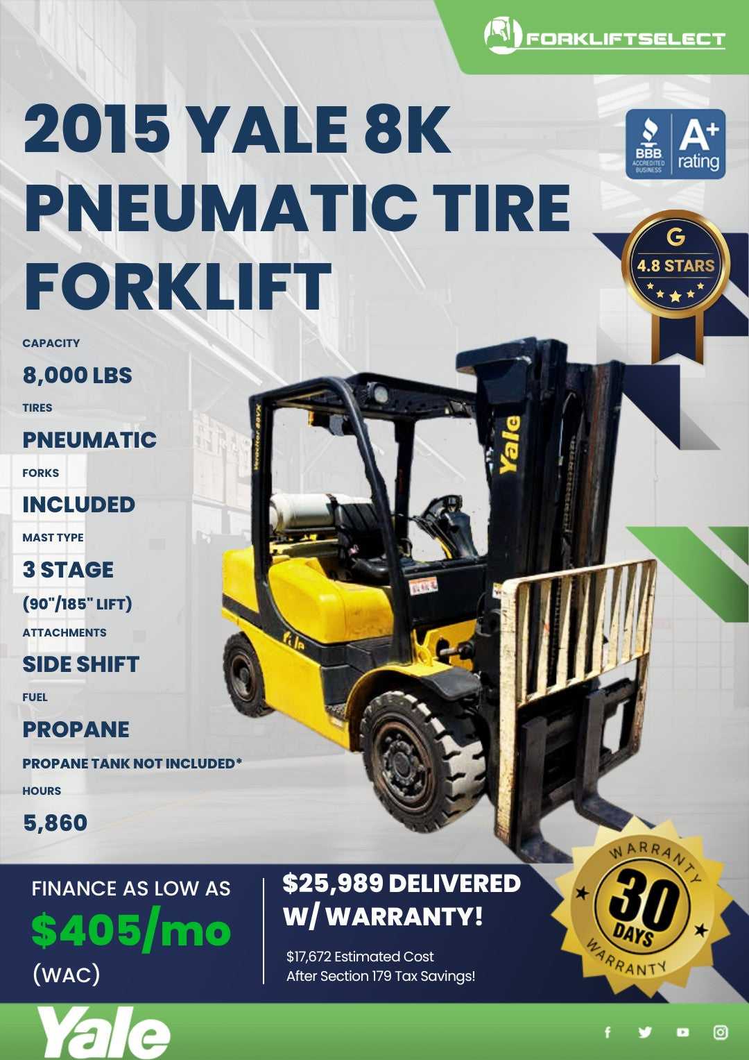2015 Yale 8K Pneumatic Tire Forklif...