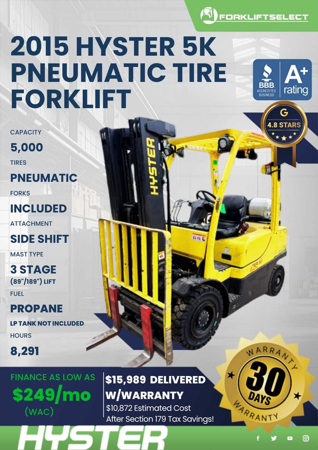 2015 Hyster 5K Pneumatic Tire Forkl...