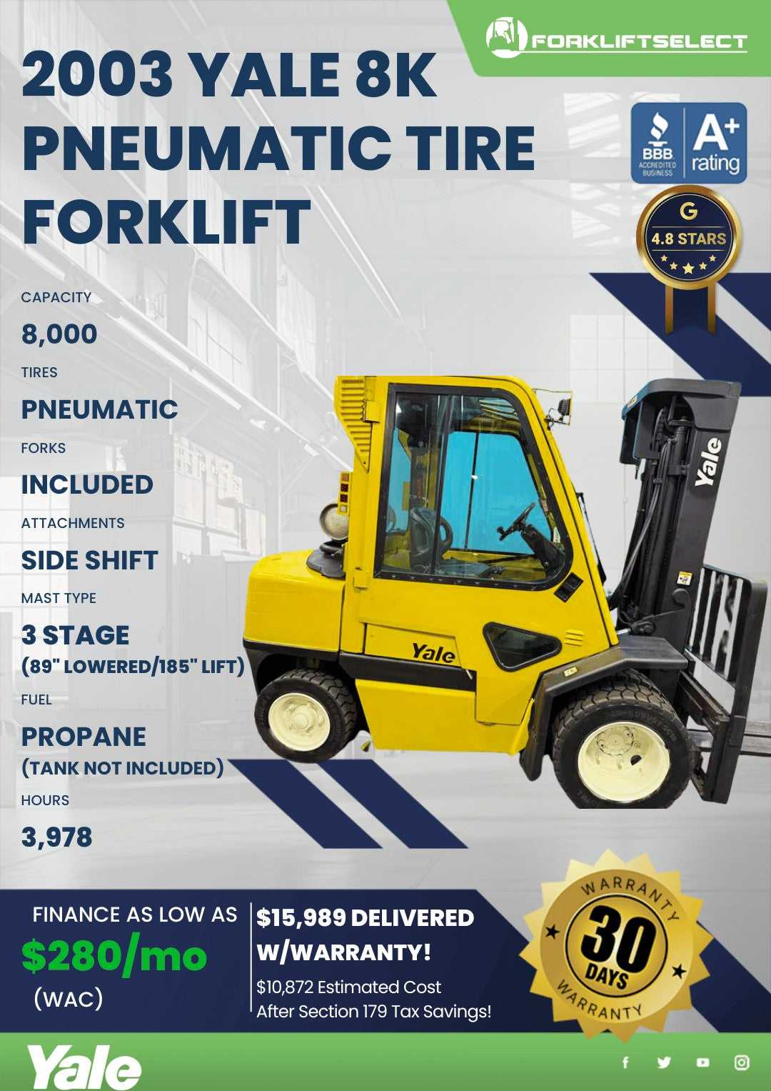 2003 Yale 8K Pneumatic Tire Forklif...