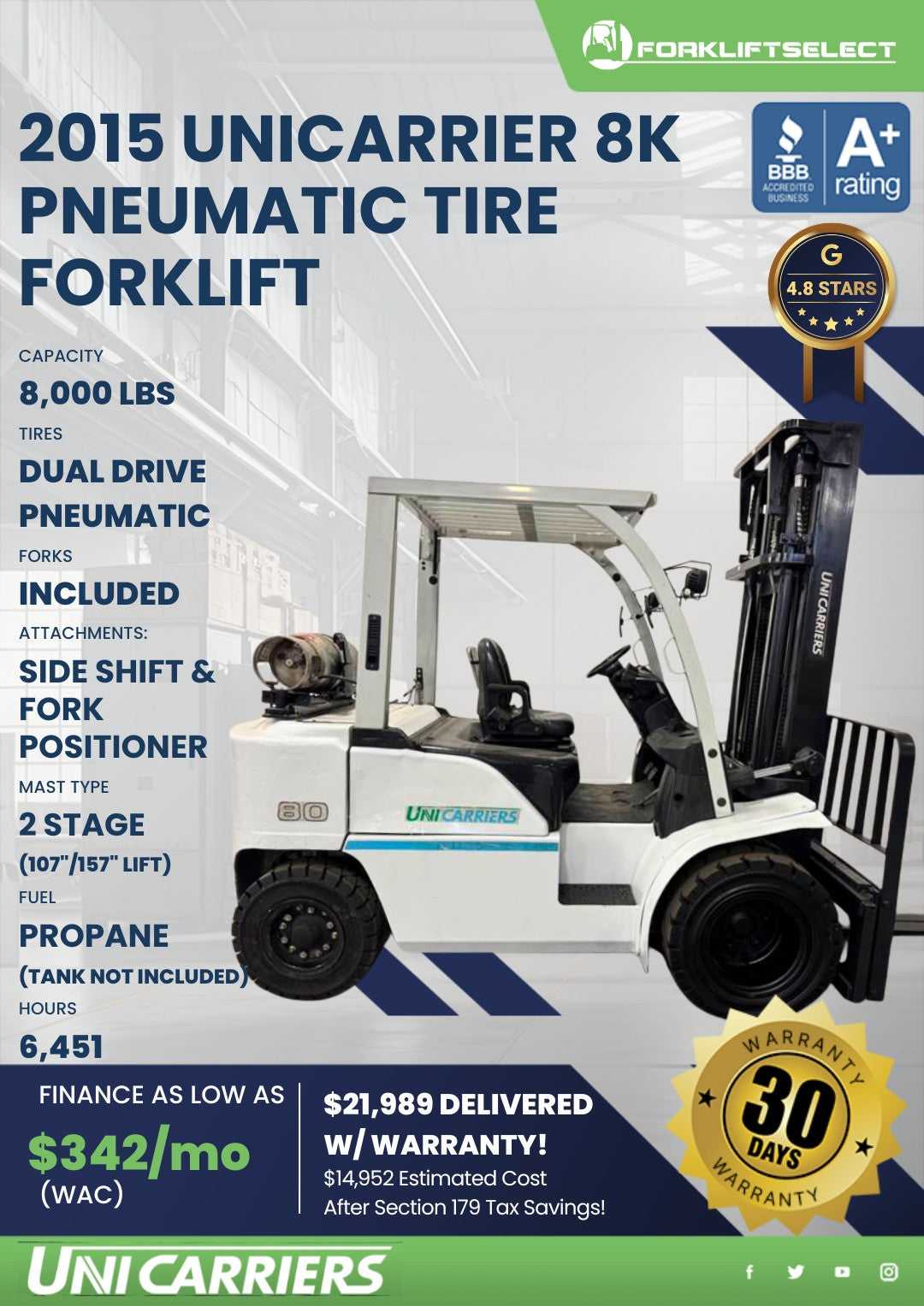 2015 UniCarriers 8K Pneumatic Tire ...