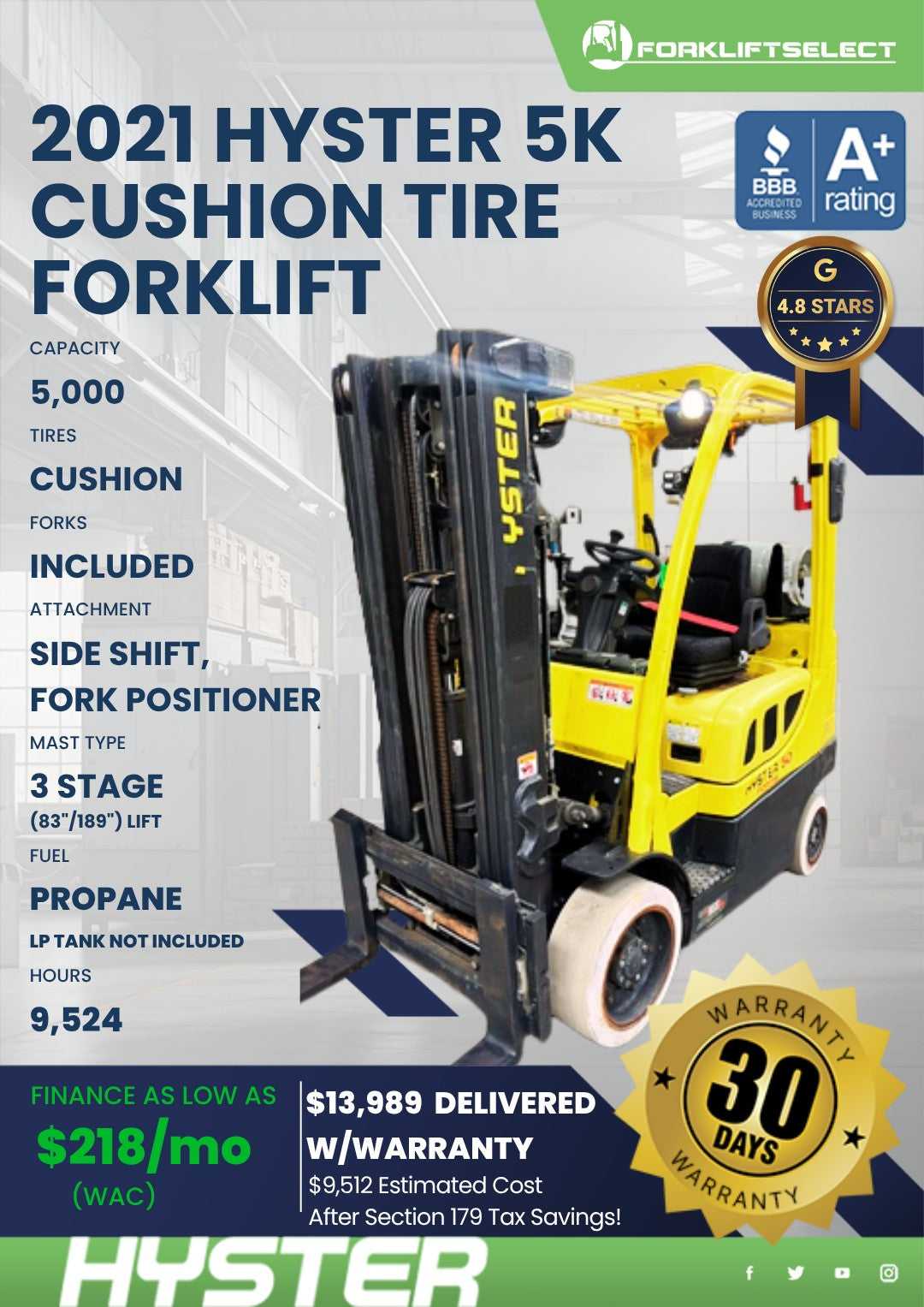 2021 Hyster 5K Cushion Tire Forklif...