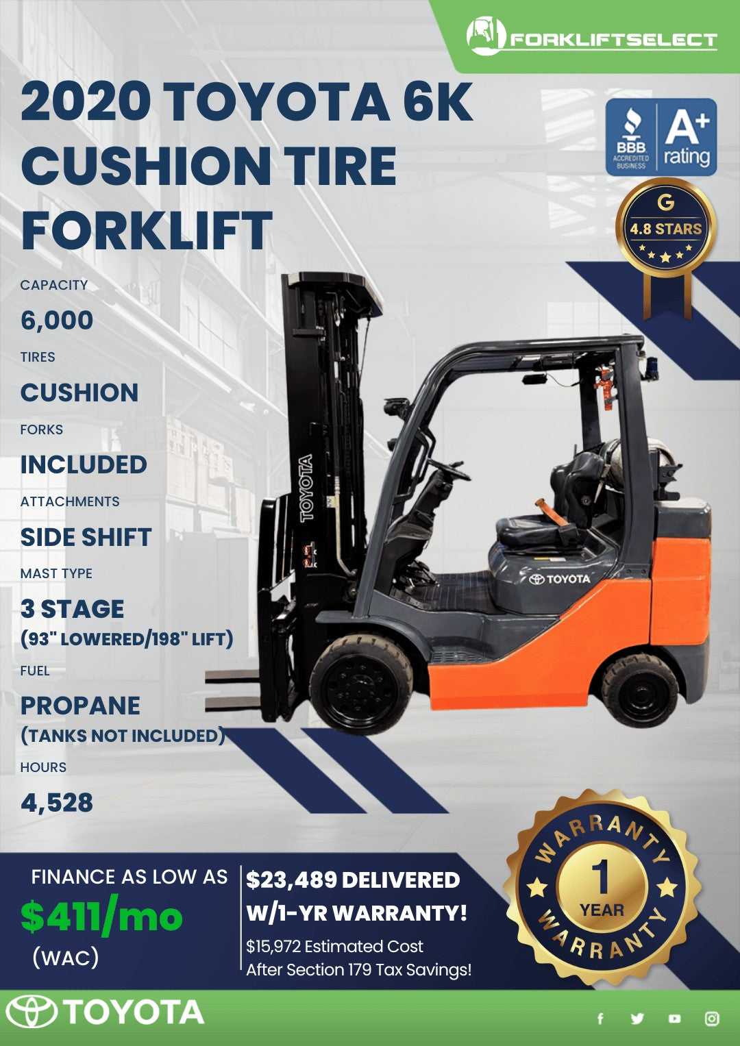 2020 Toyota 6K Cushion Tire Forklif...