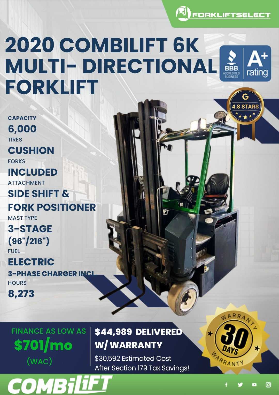 2020 Combilift 6K Cushion Tire Forklift