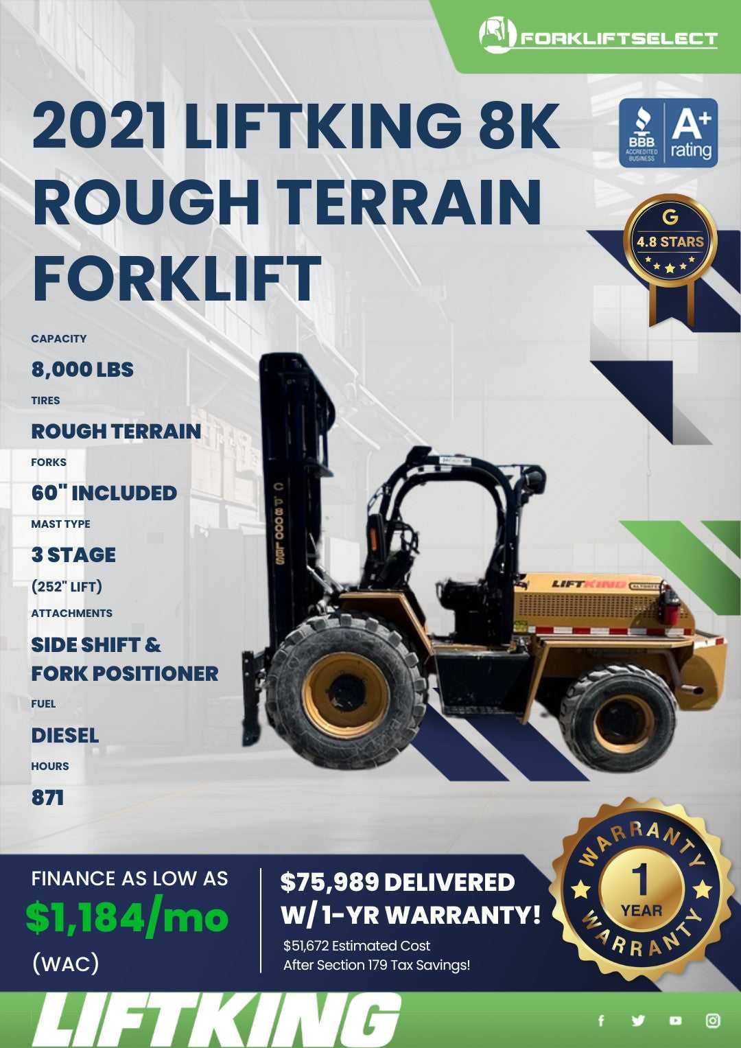 2021 LiftKing 8K Pneumatic Tire For...