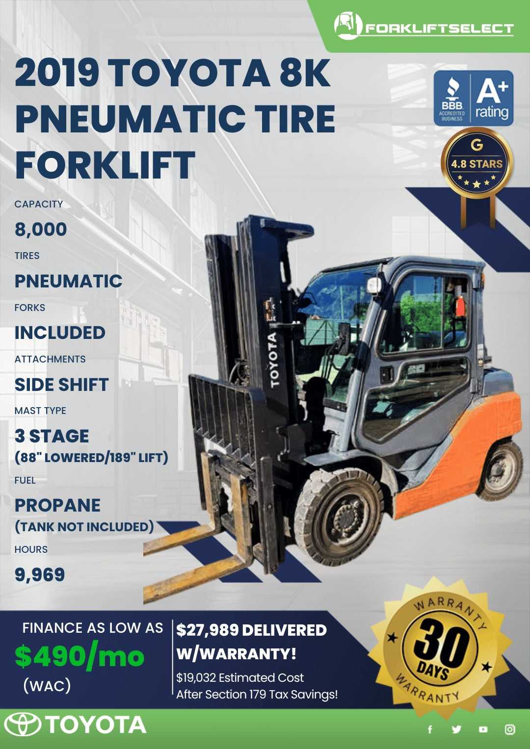2019 Toyota 8K Pneumatic Tire Forkl...