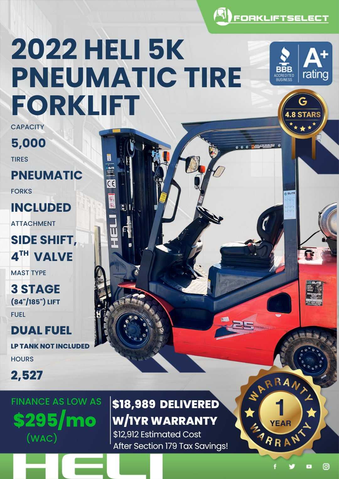 2022 Heli 5K Pneumatic Tire Forklif...