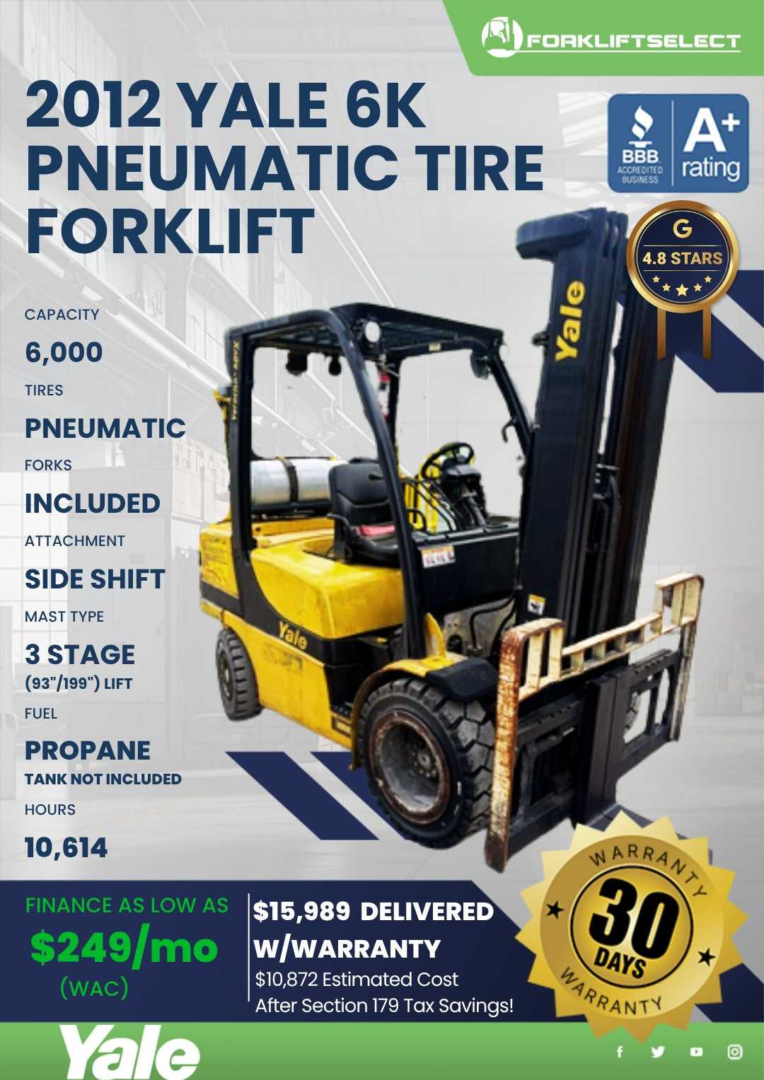 2012 Yale 6K Pneumatic Tire Forklif...
