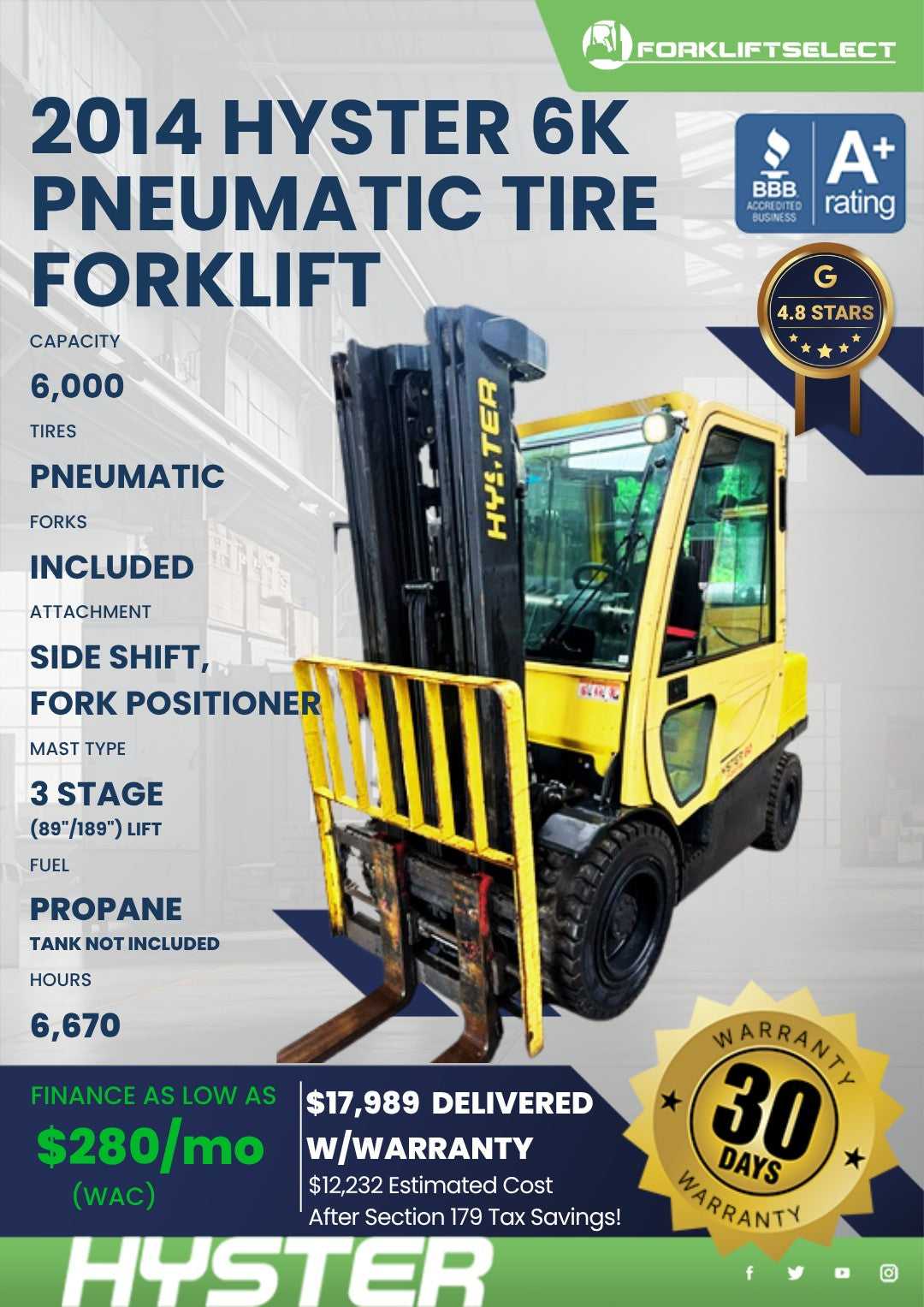 2014 Hyster 6K Pneumatic Tire Forkl...