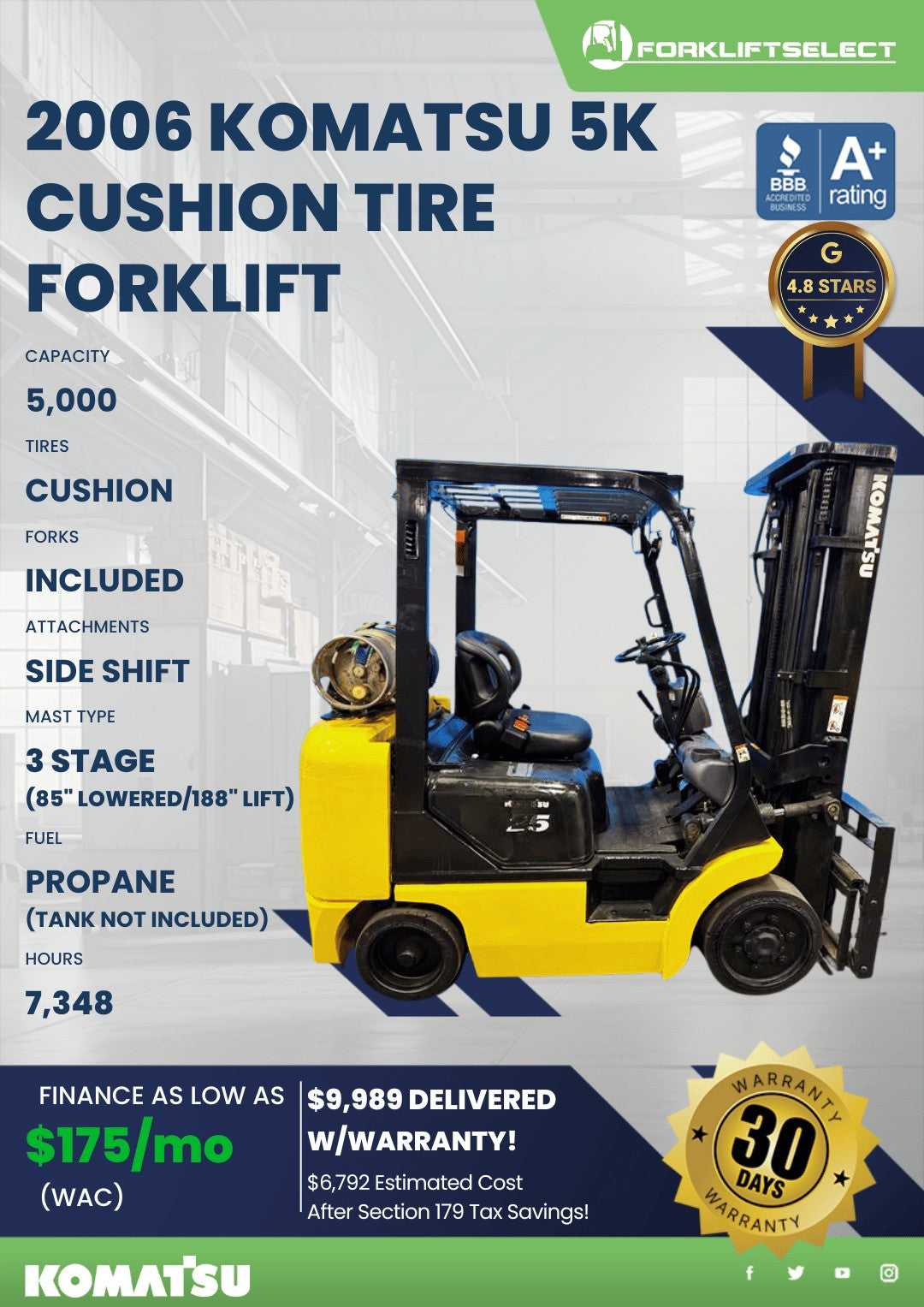 2006 Komatsu 5K Cushion Tire Forklift