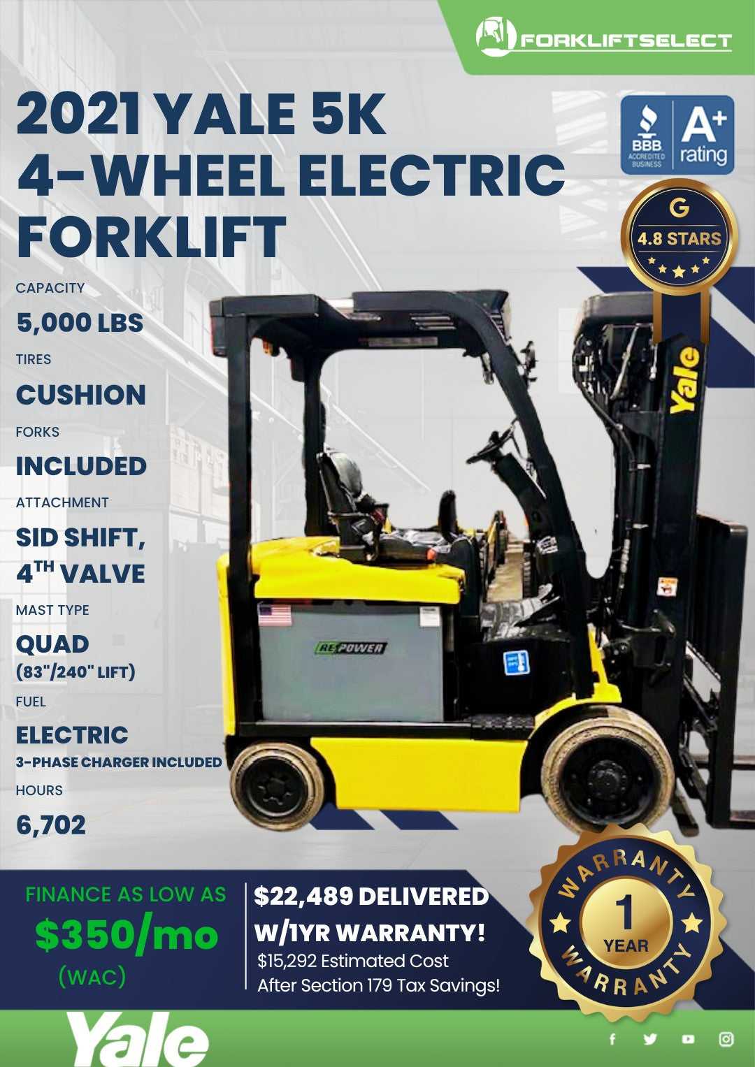 2021 Yale 5K Cushion Tire Forklift