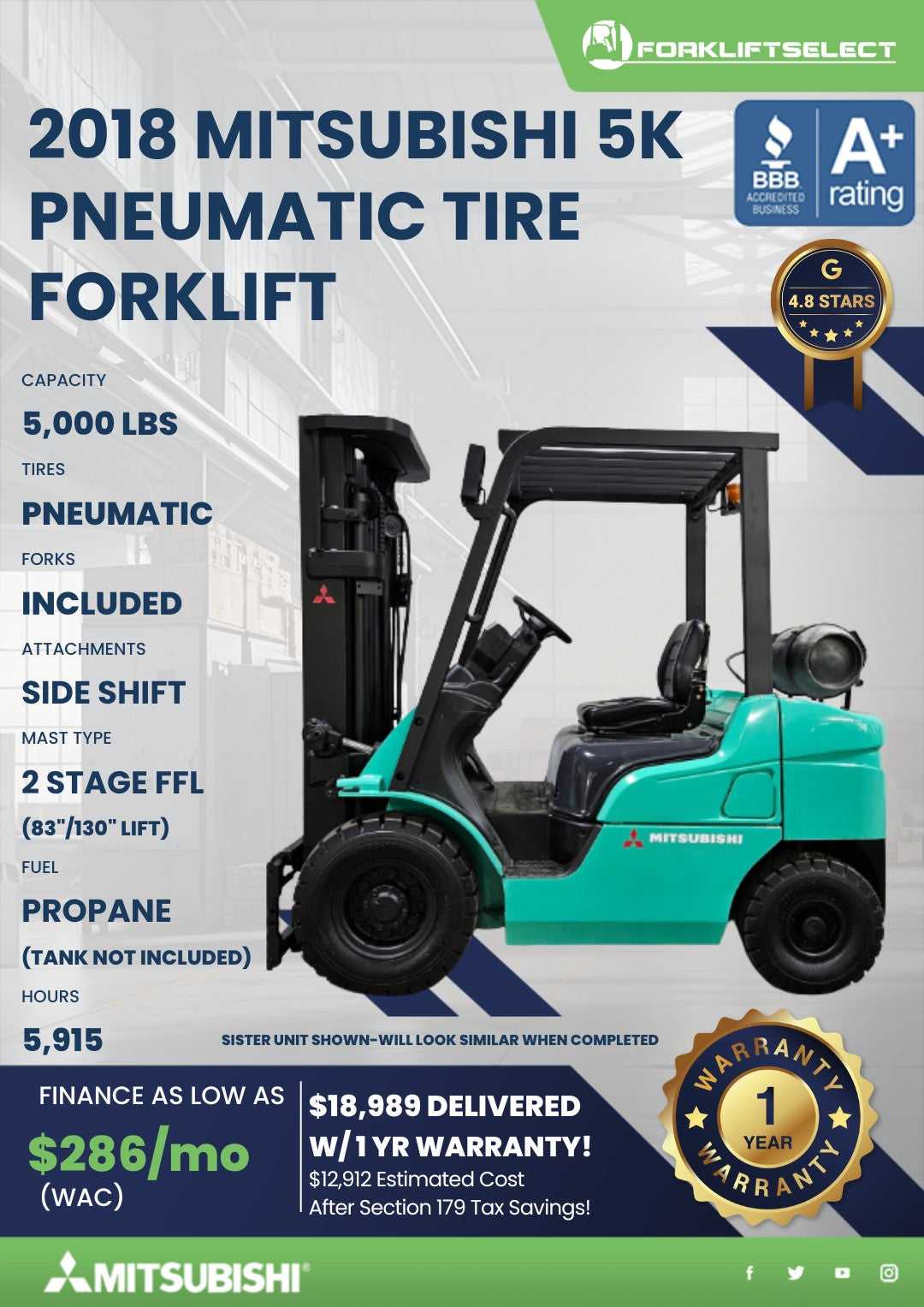 2018 Mitsubishi 5K Pneumatic Tire F...