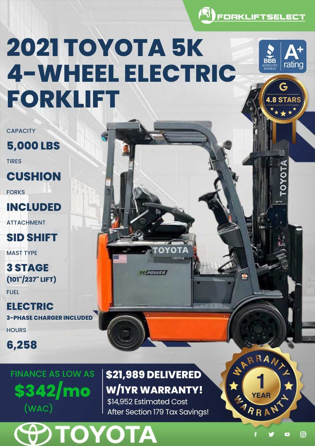 2021 Toyota 5K Cushion Tire Forklif...