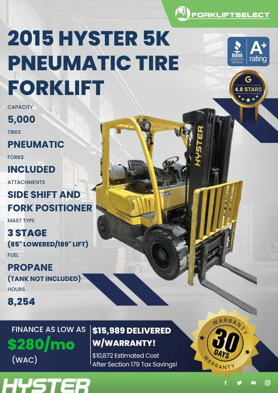 2015 Hyster 5K Pneumatic Tire Forkl...