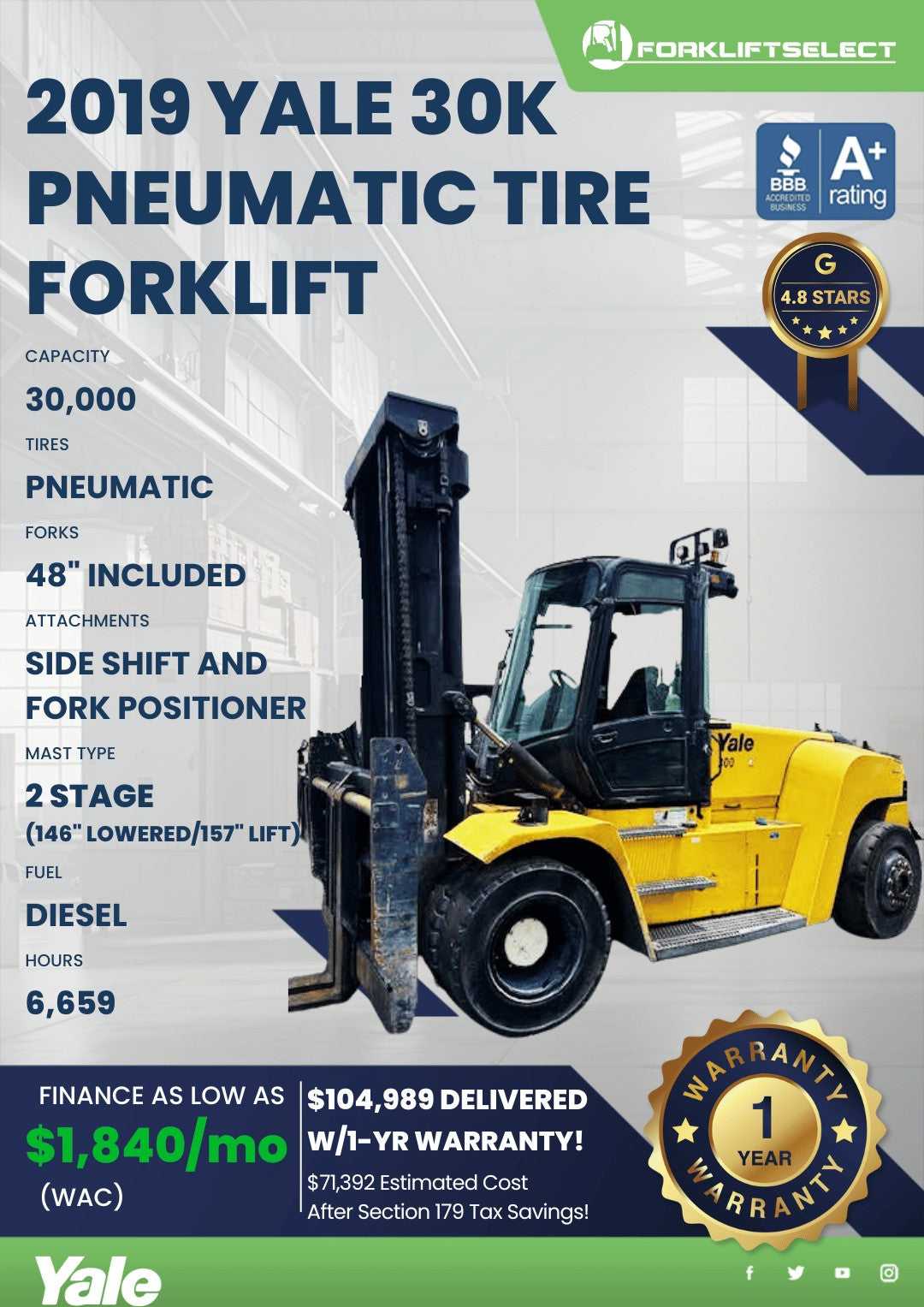 2019 Yale 30K Pneumatic Tire Forkli...