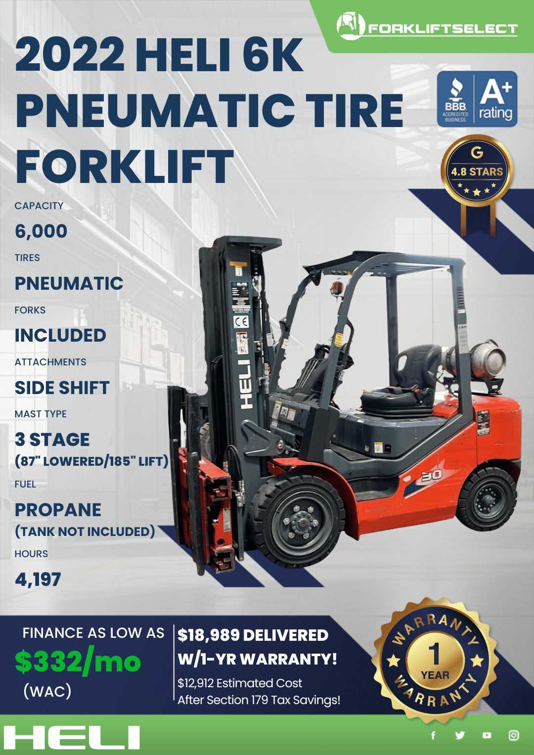 2022 Heli 6K Pneumatic Tire Forklif...