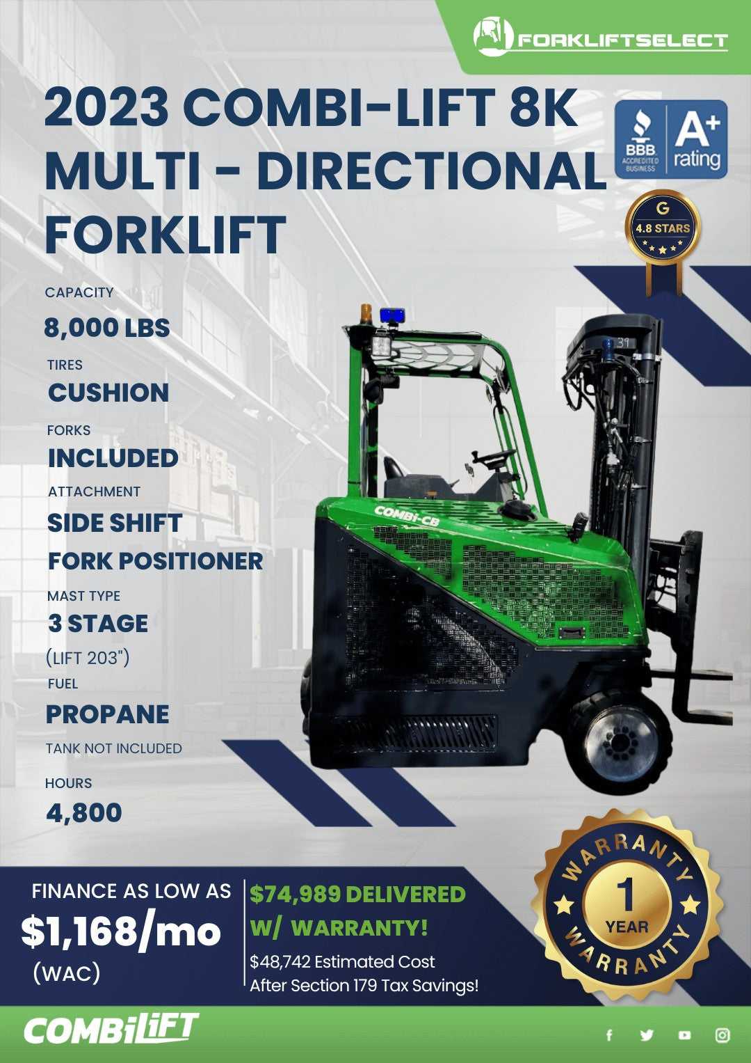 2023 Combilift 8K Cushion Tire Forklift