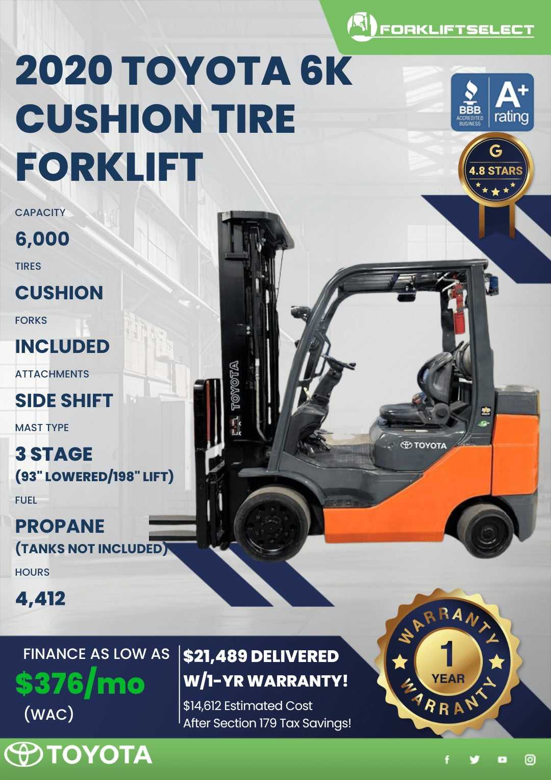 2020 Toyota 6K Cushion Tire Forklif...