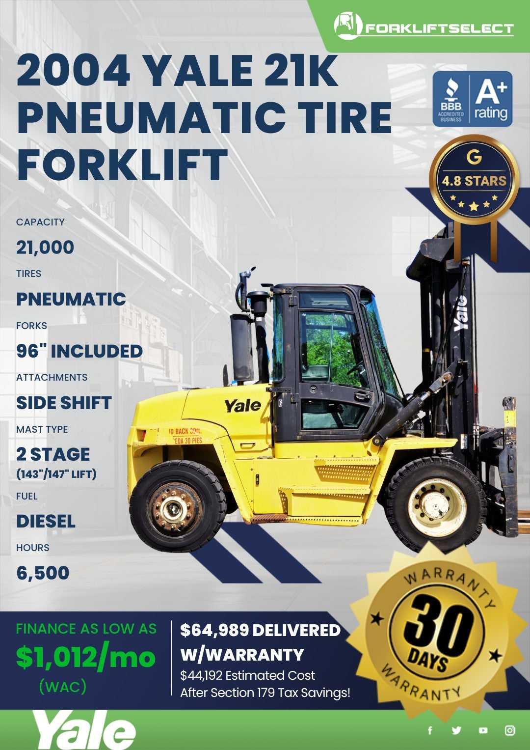 2004 Yale 21K Pneumatic Tire Forkli...