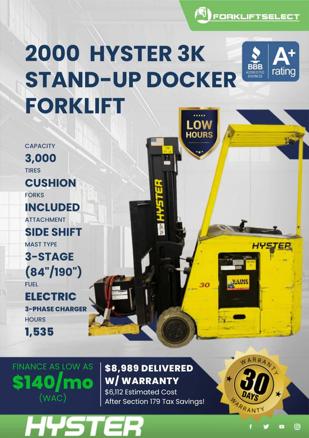 2000 Hyster 3K Cushion Tire Stand-U...